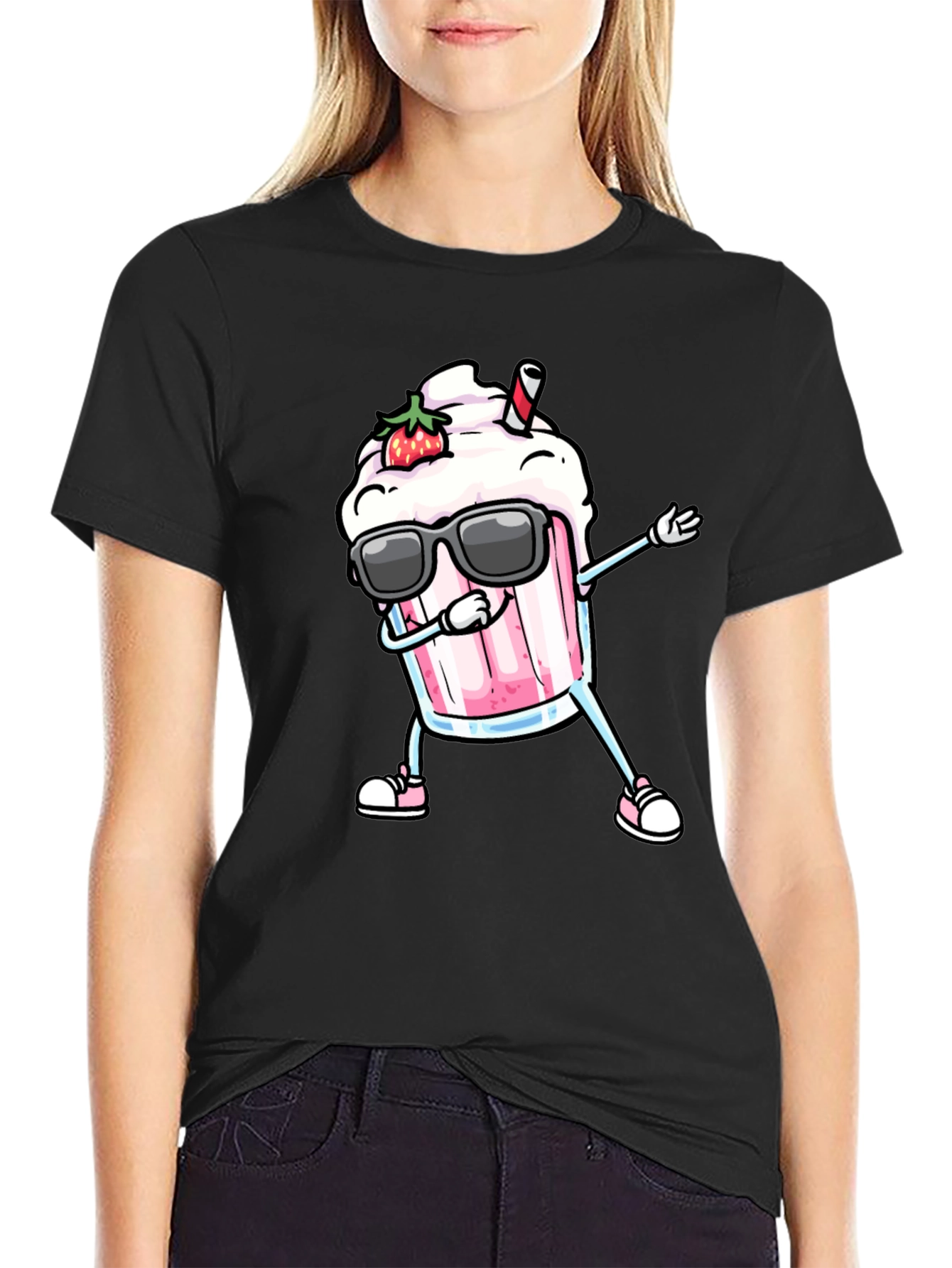 Cool Strawberry Milkshake Dabbing Graphic Tee