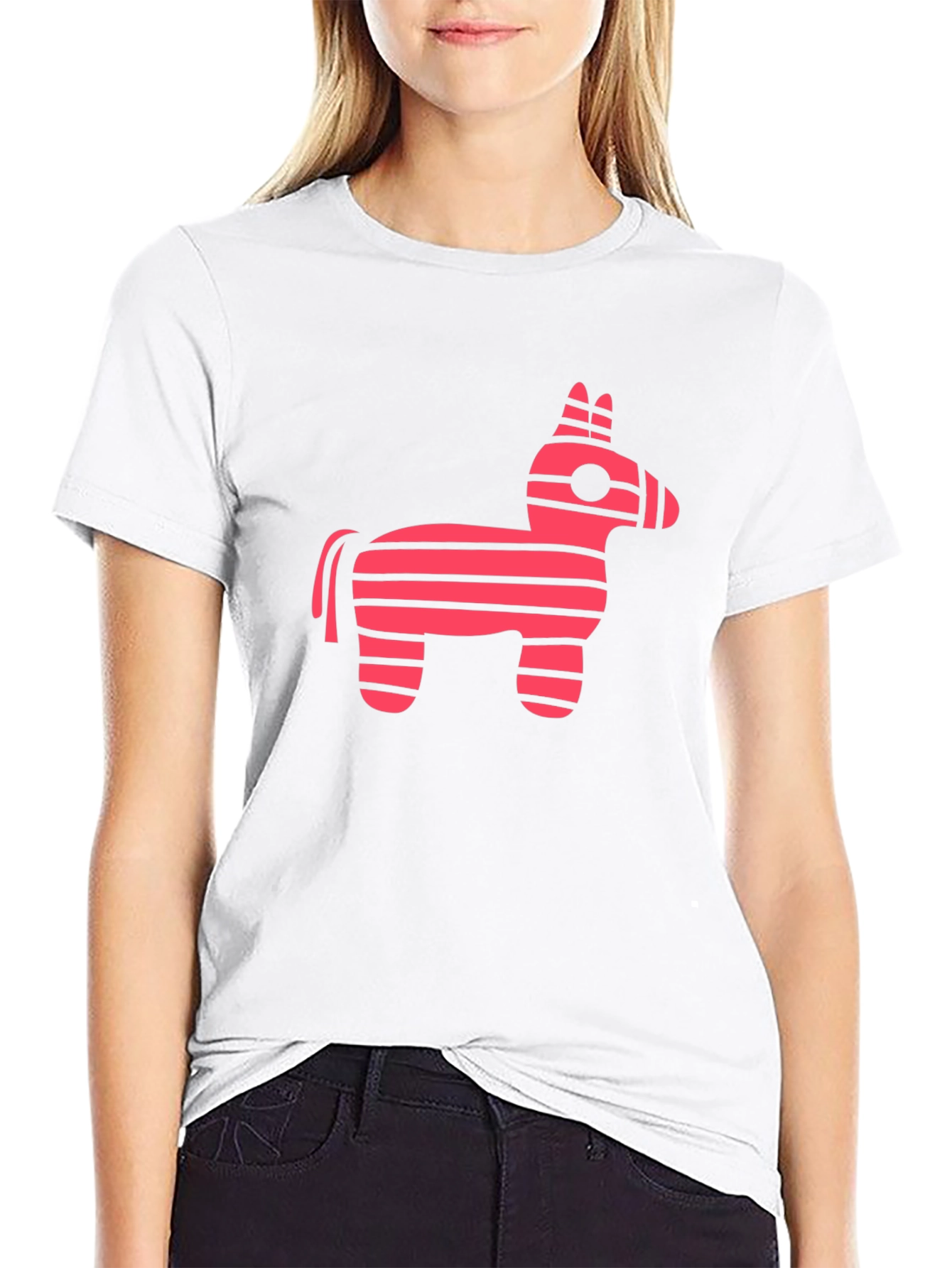 Pink Striped Donkey Piñata Graphic Tee - Black