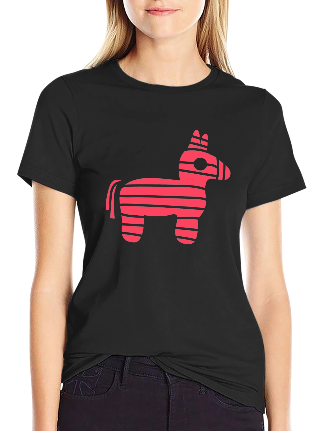Pink Striped Donkey Piñata Graphic Tee - Black