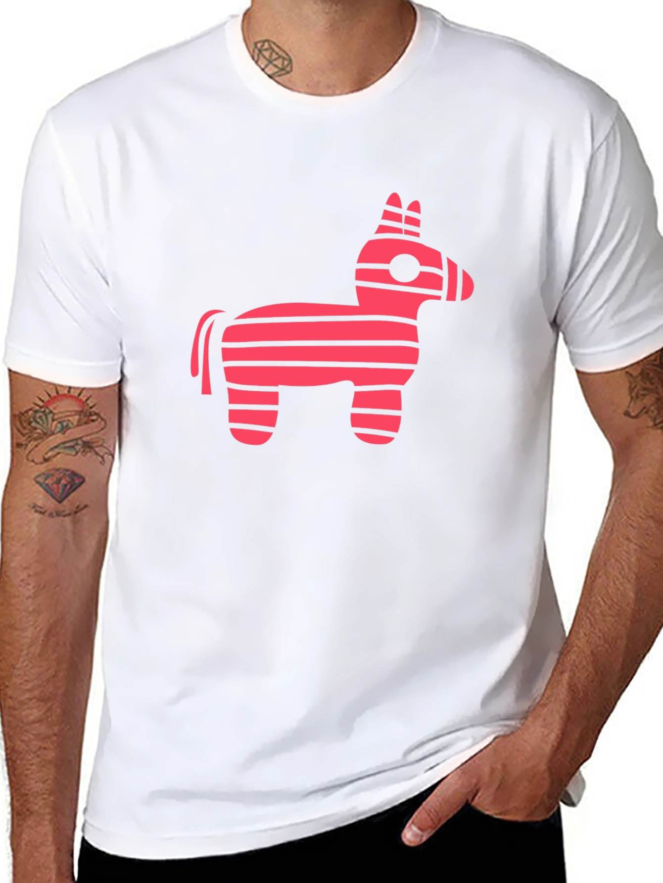 Pink Striped Donkey Piñata Graphic Tee - Black