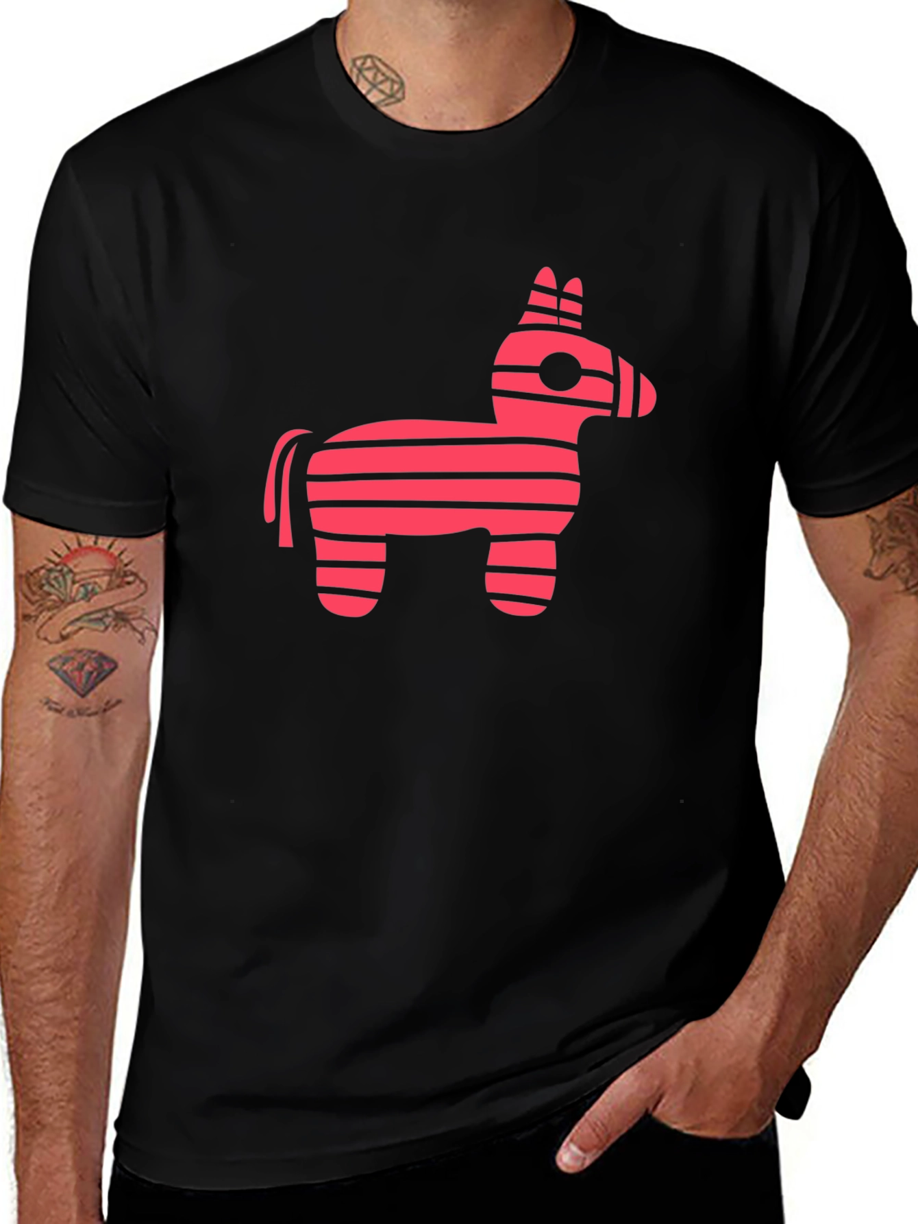 Pink Striped Donkey Piñata Graphic Tee - Black