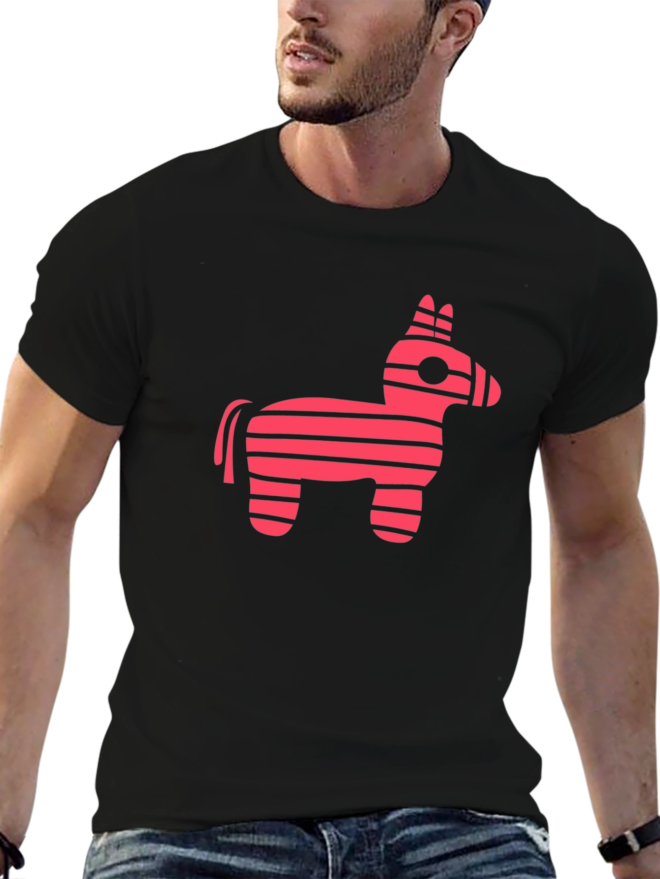 Pink Striped Donkey Piñata Graphic Tee - Black
