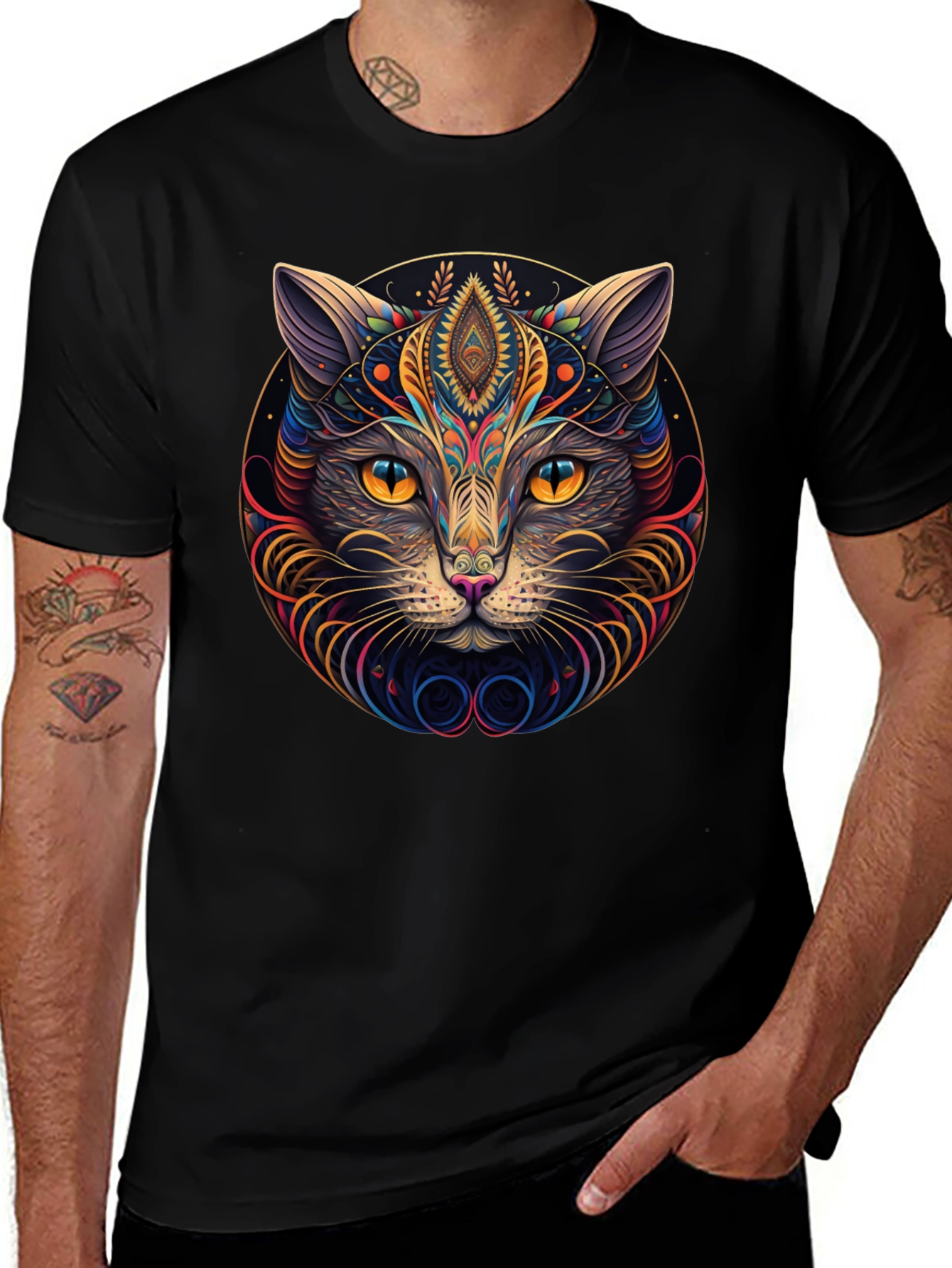 Psychedelic Cat Graphic Tee - Modern Style