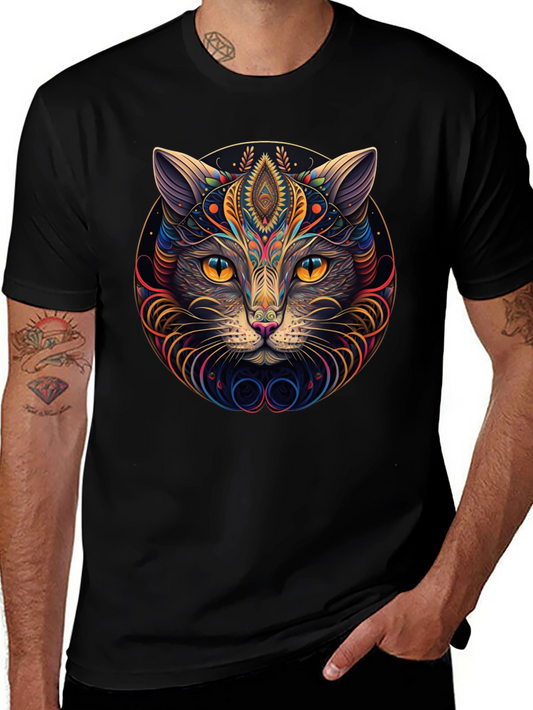 Psychedelic Cat Graphic Tee - Modern Style