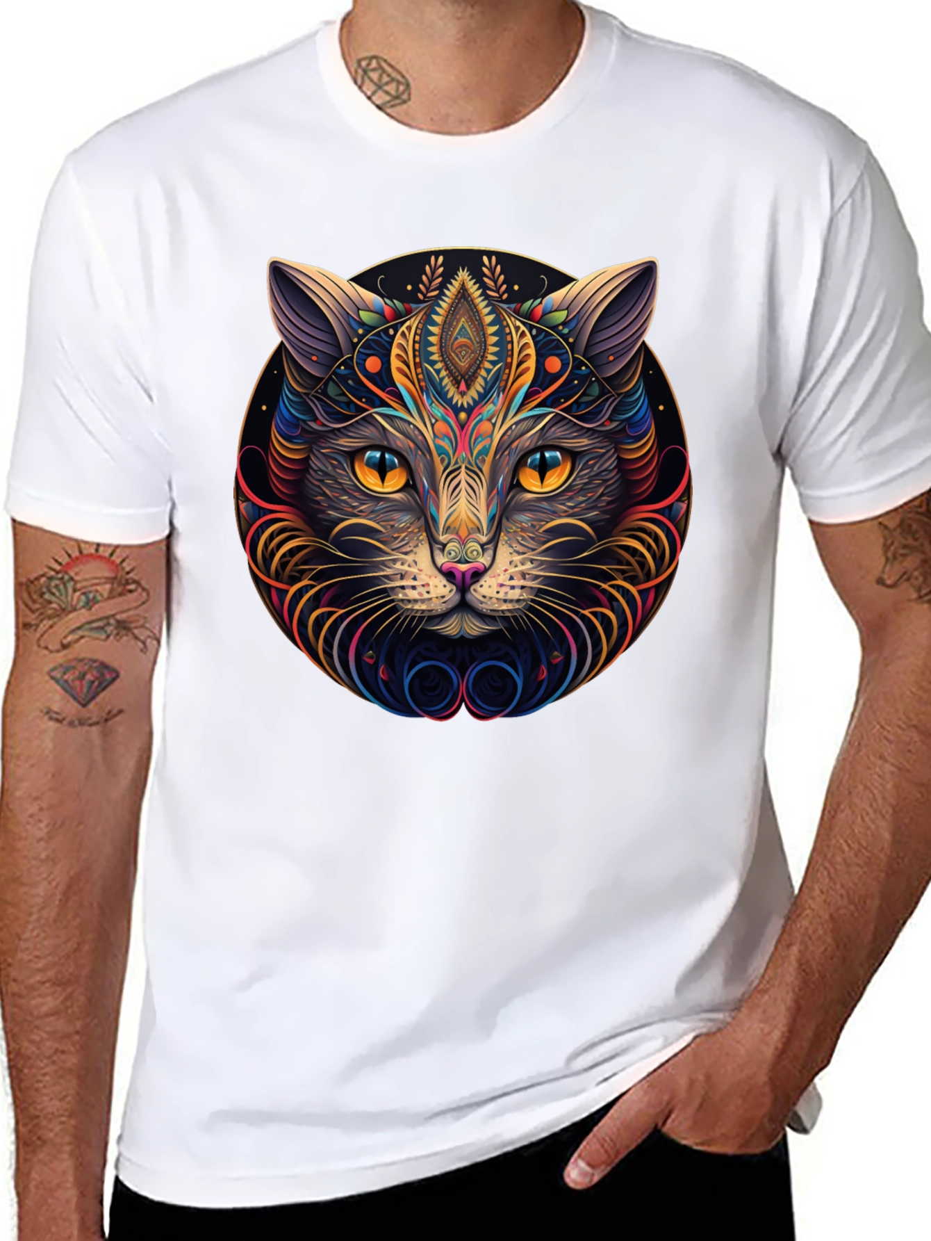 Psychedelic Cat Graphic Tee - Modern Style