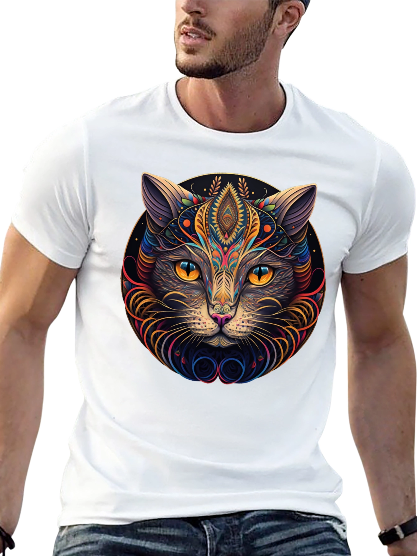 Psychedelic Cat Graphic Tee - Modern Style