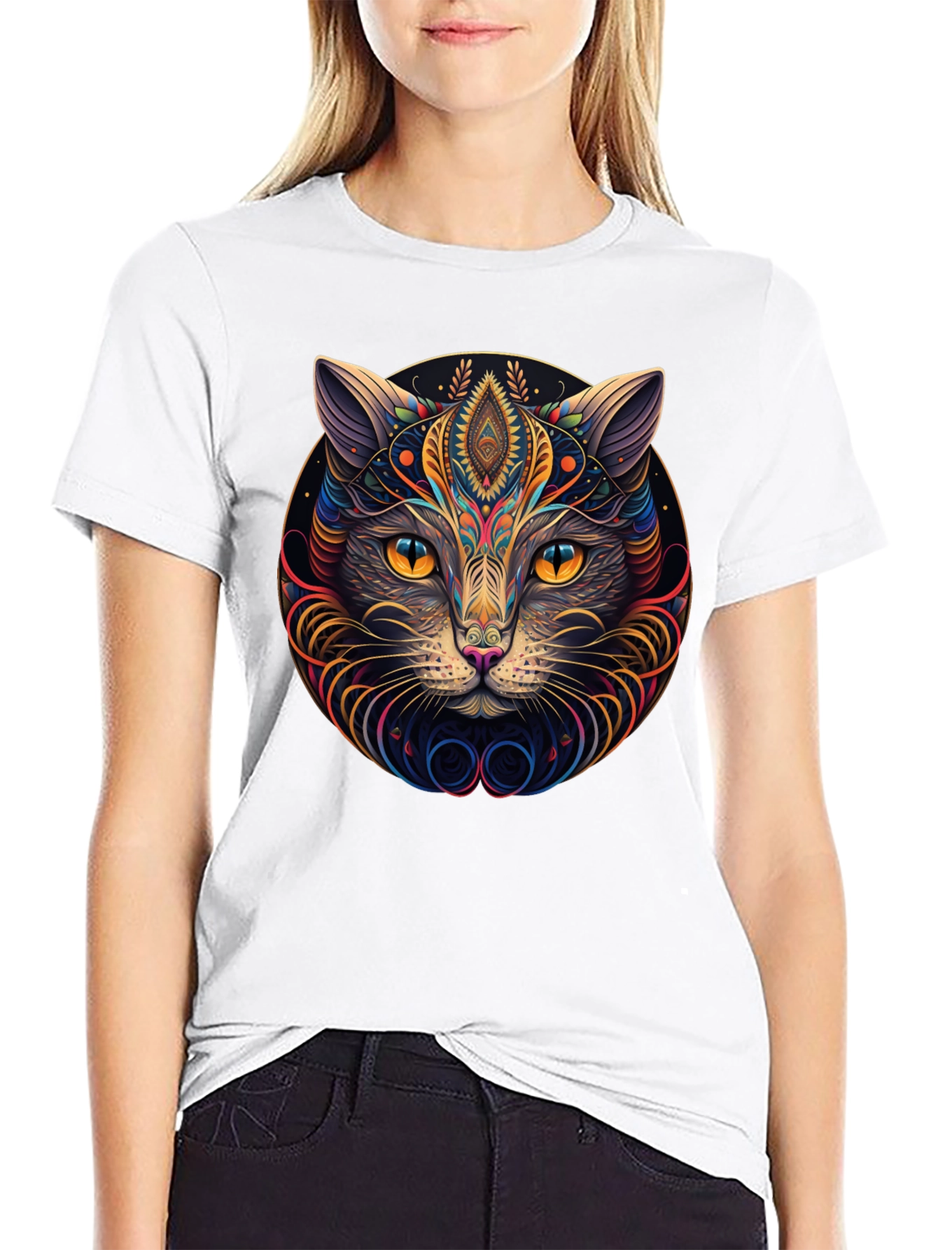 Psychedelic Cat Graphic Tee - Modern Style