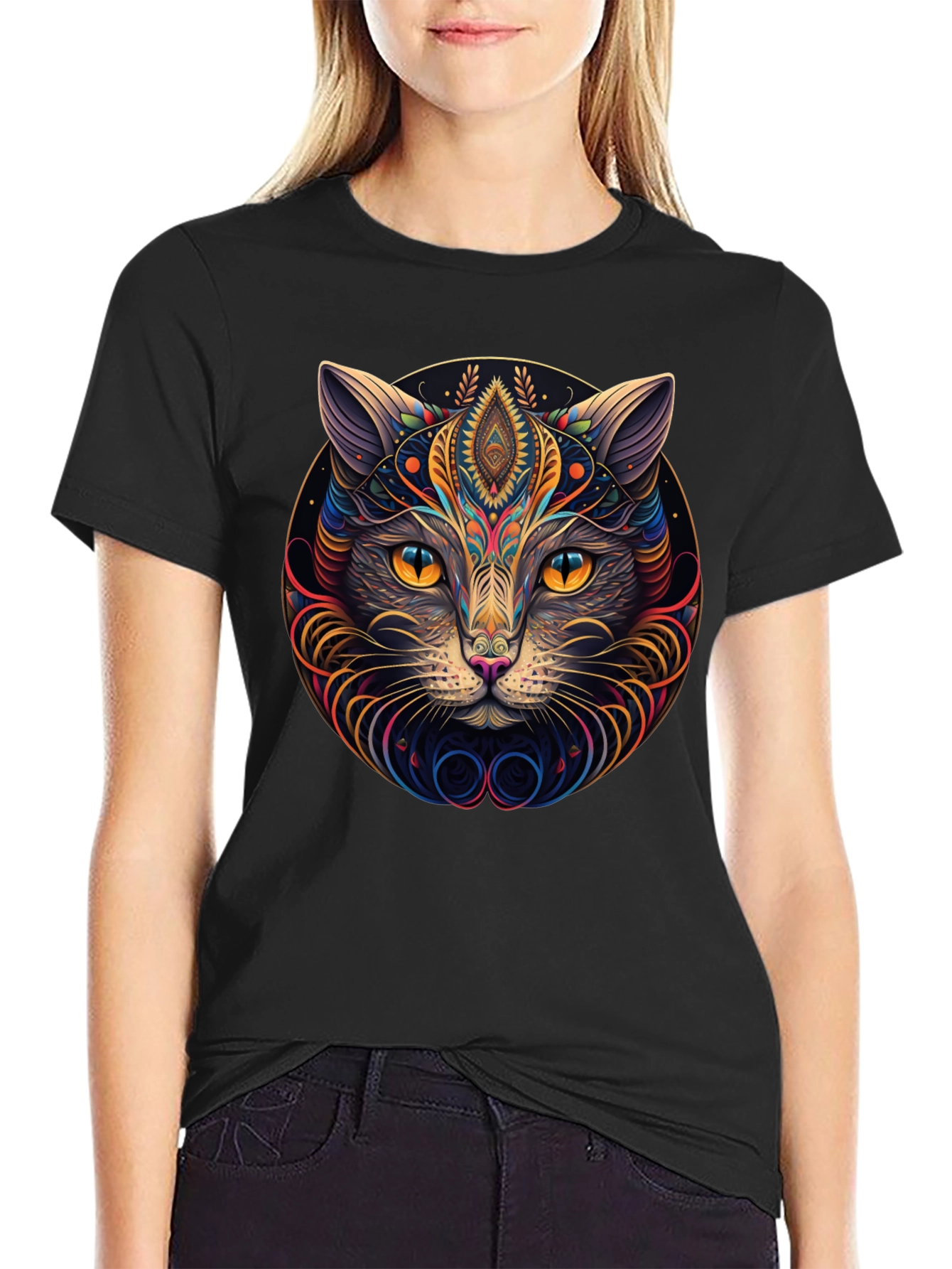Psychedelic Cat Graphic Tee - Modern Style
