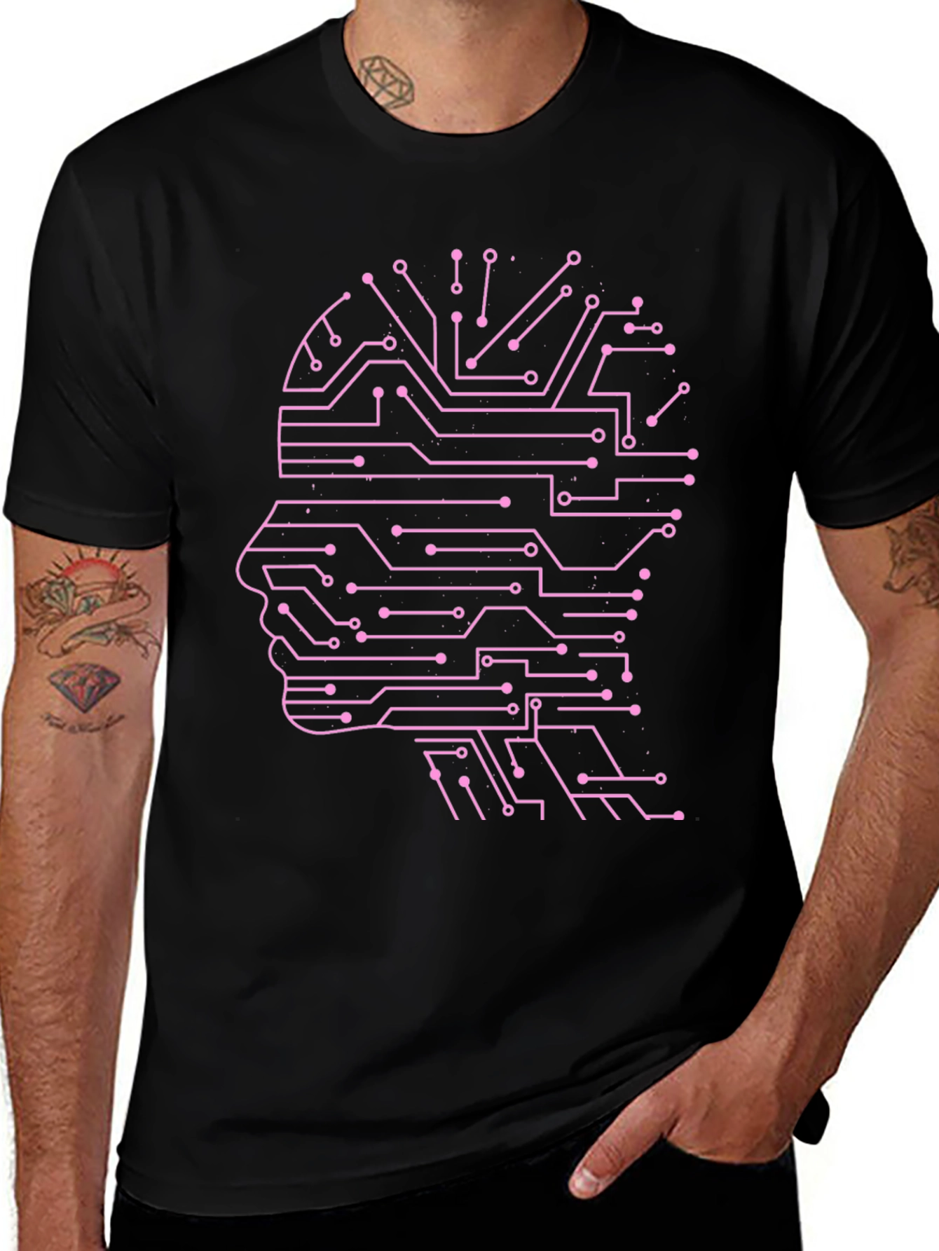 AI Mind Black T-Shirt - Circuit Brain Design