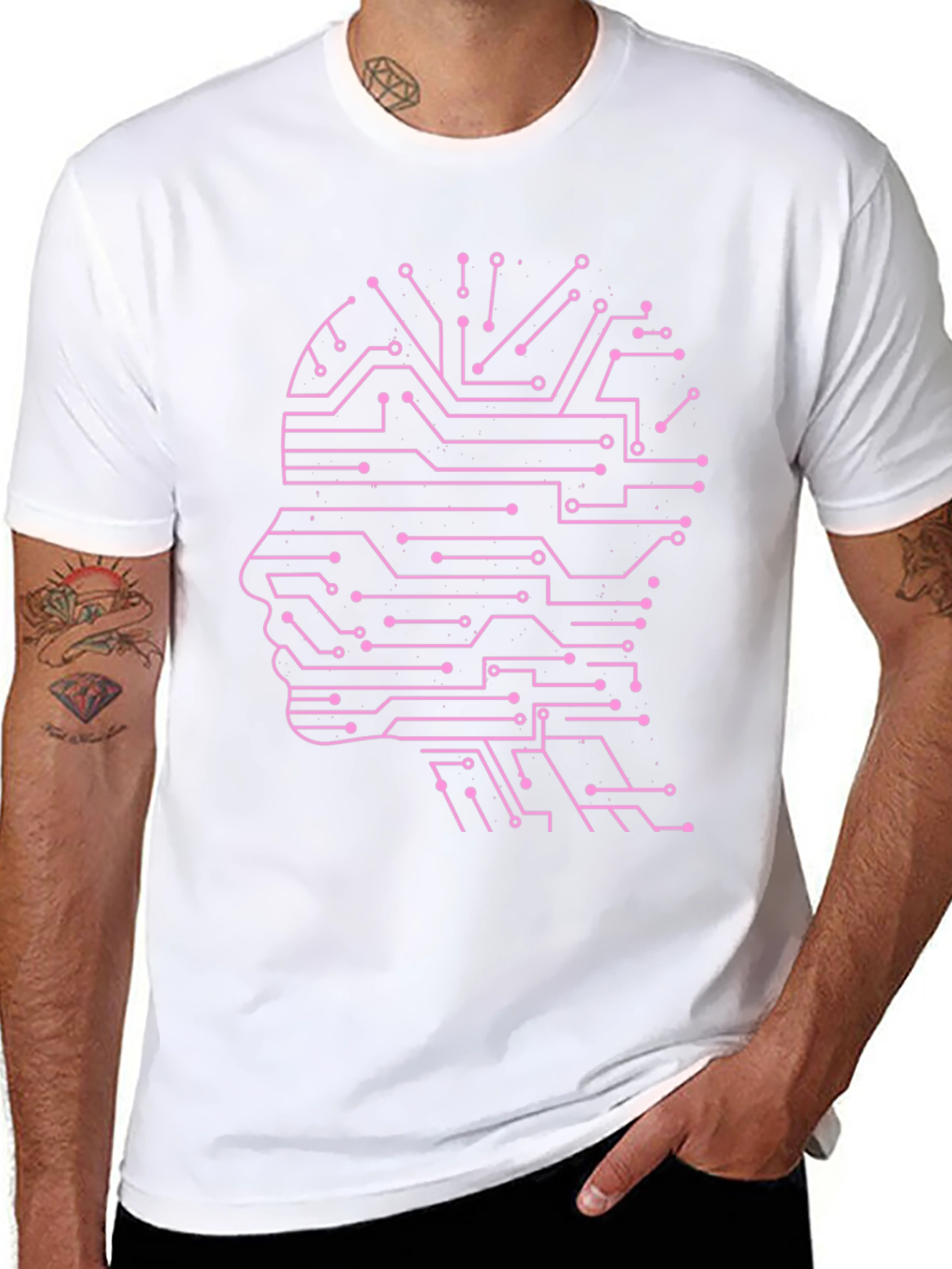 AI Mind Black T-Shirt - Circuit Brain Design