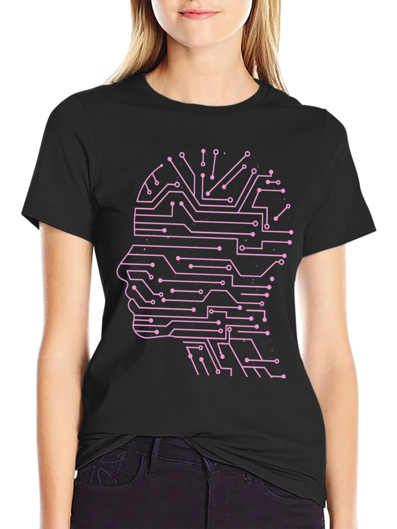 AI Mind Black T-Shirt - Circuit Brain Design