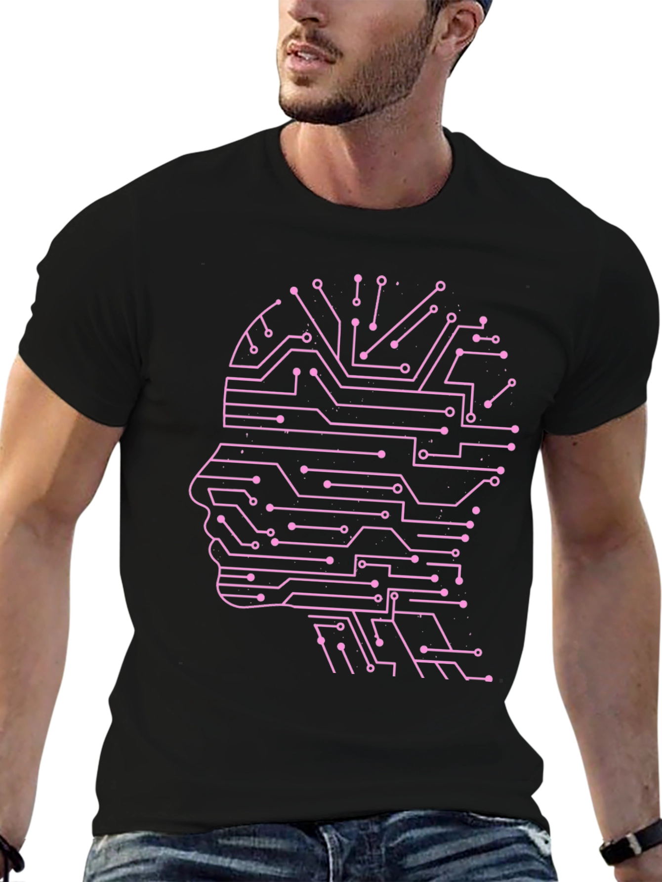 AI Mind Black T-Shirt - Circuit Brain Design