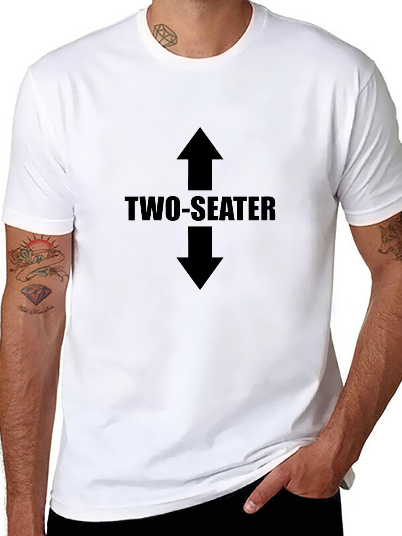 Two-Seater Graphic Tee - Black Cotton Crew Neck