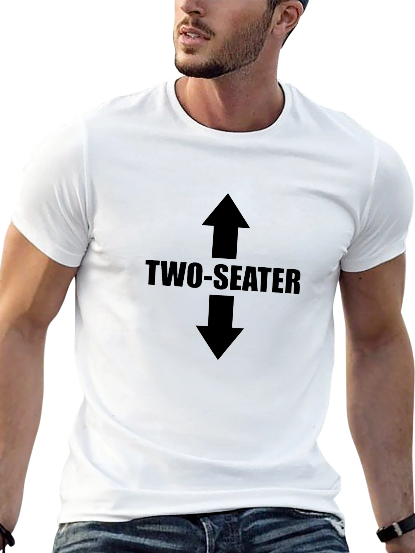Two-Seater Graphic Tee - Black Cotton Crew Neck