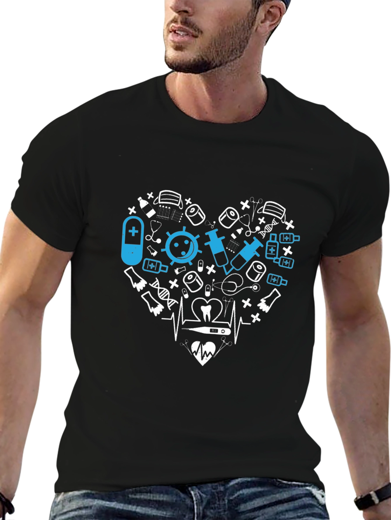 Medical Heartbeat Graphic T-Shirt - Black