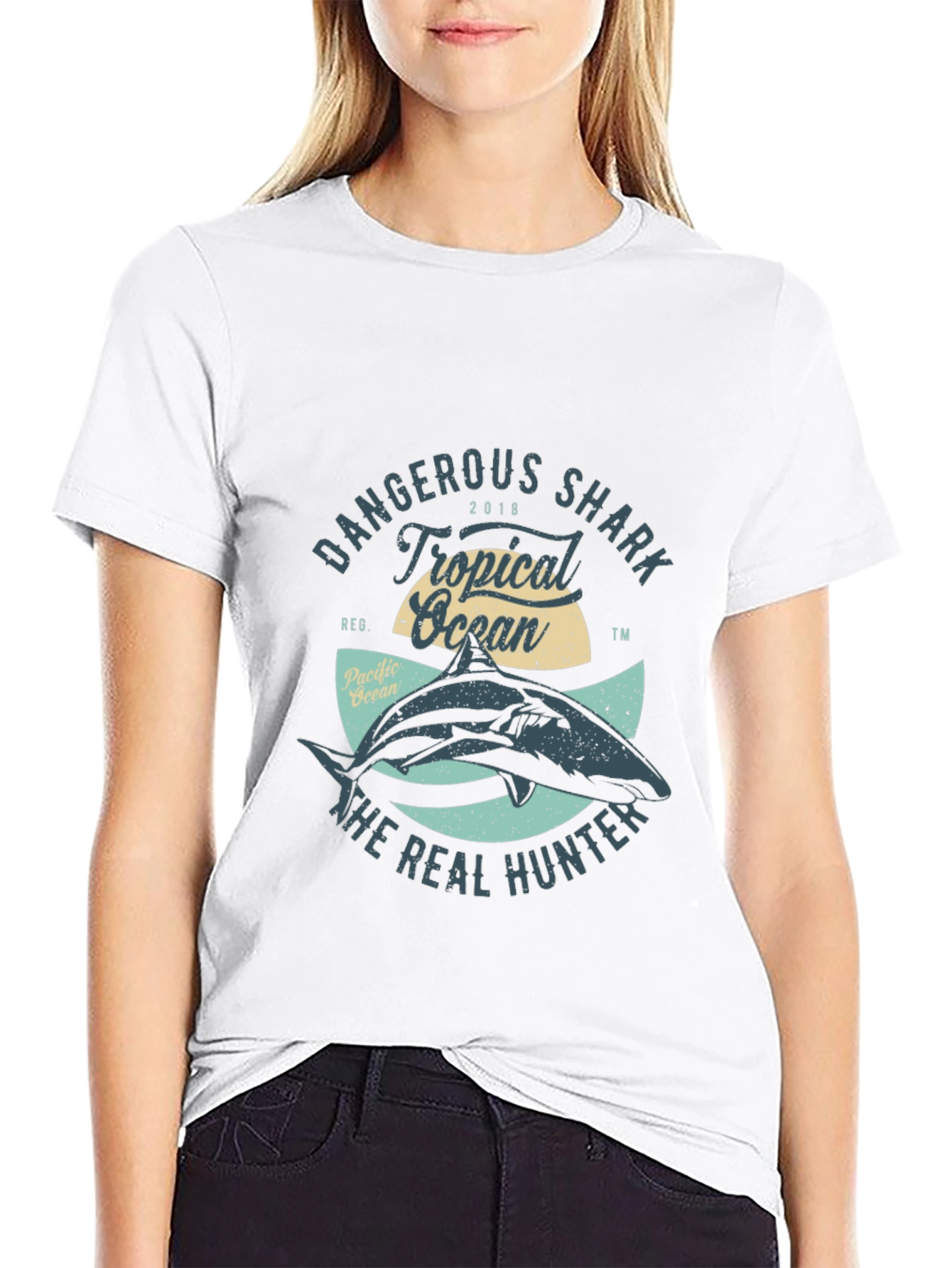 Dangerous Shark Tropical Ocean Graphic Tee