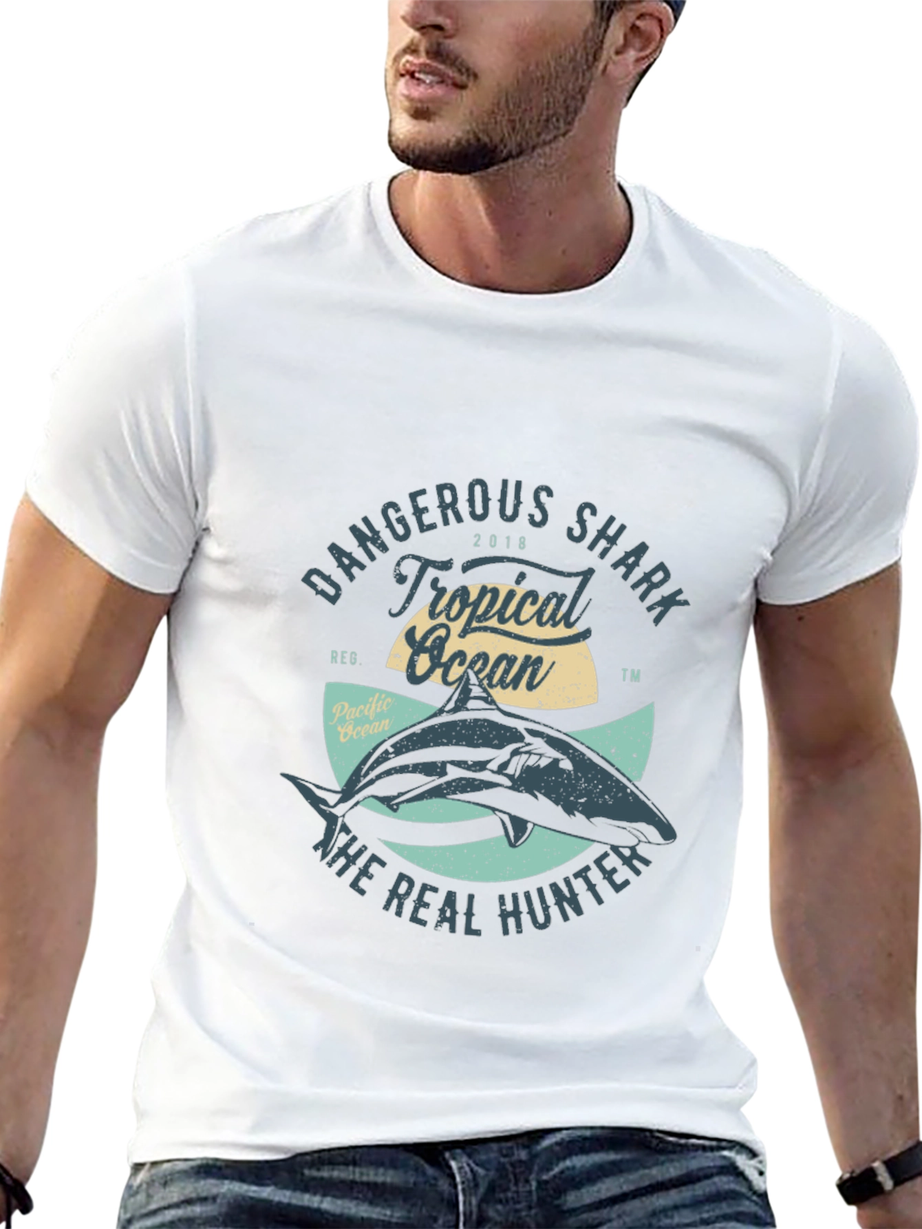Dangerous Shark Tropical Ocean Graphic Tee