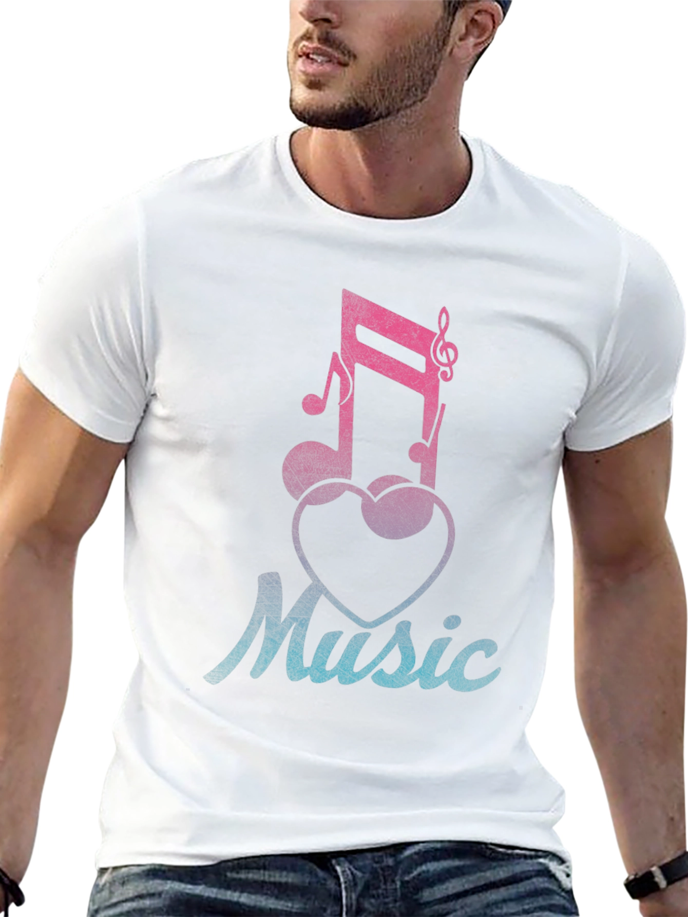 Music Lover T-Shirt - Notes & Heart Graphic Tee