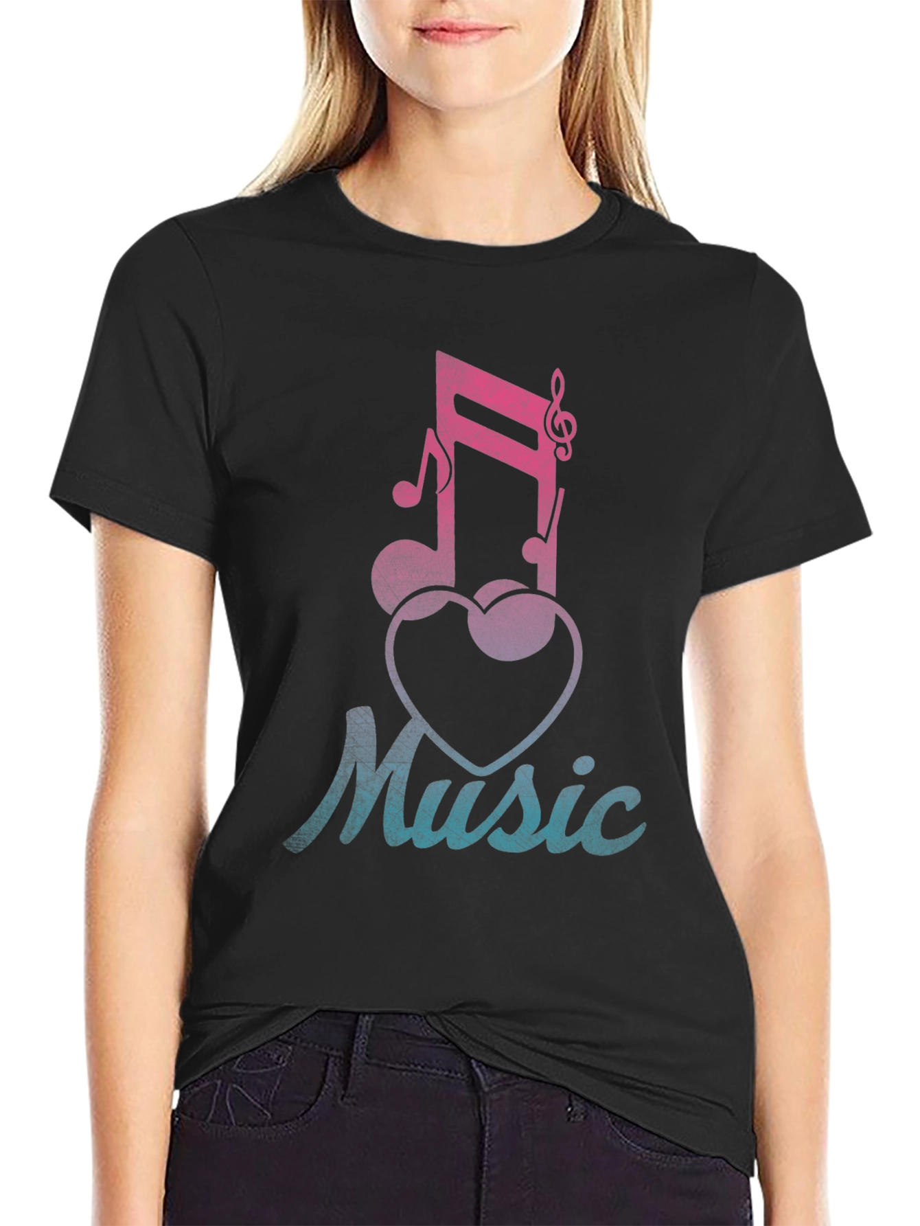 Music Lover T-Shirt - Notes & Heart Graphic Tee