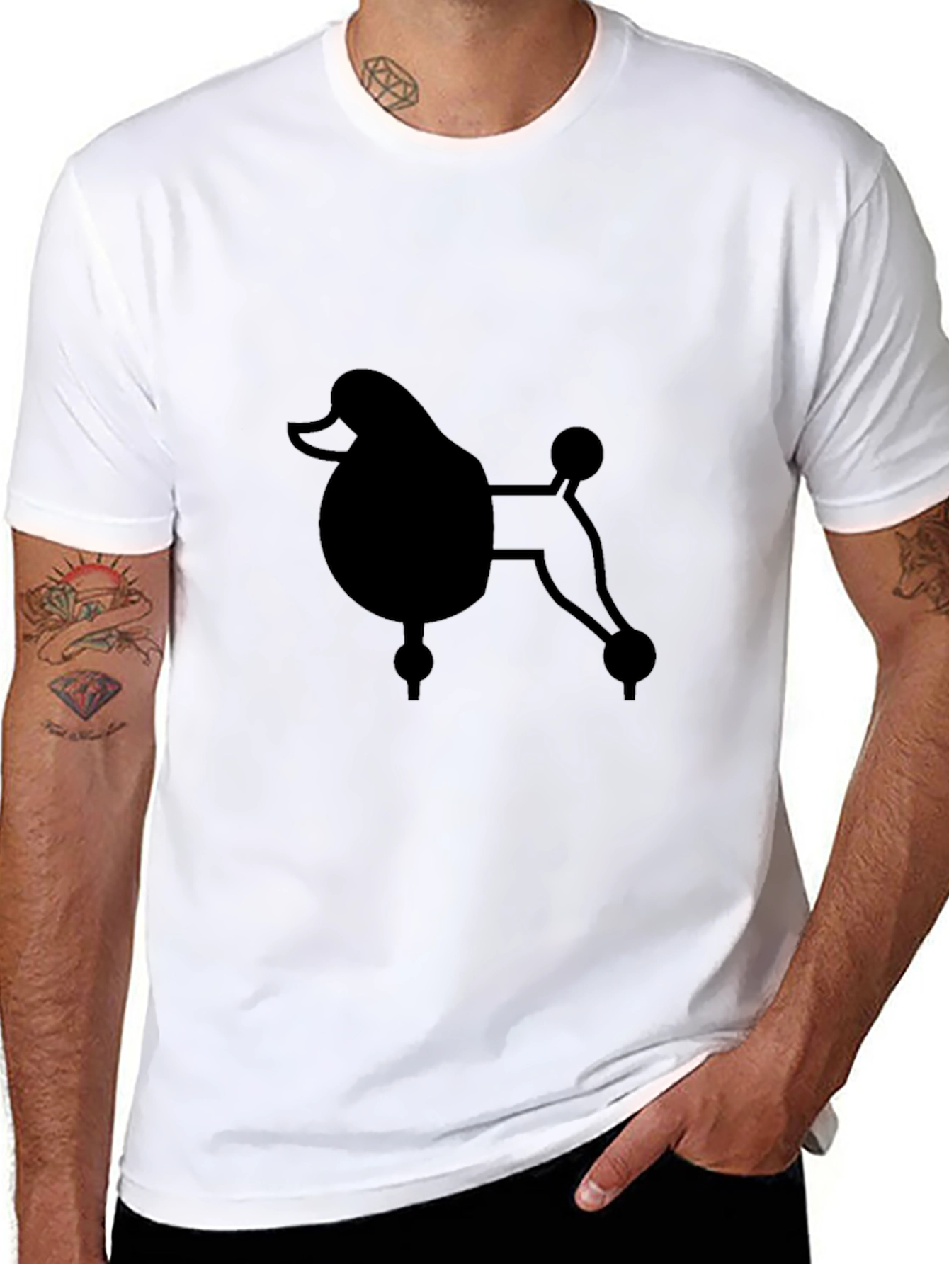 Poodle Graphic Print Black Crew Neck T-Shirt