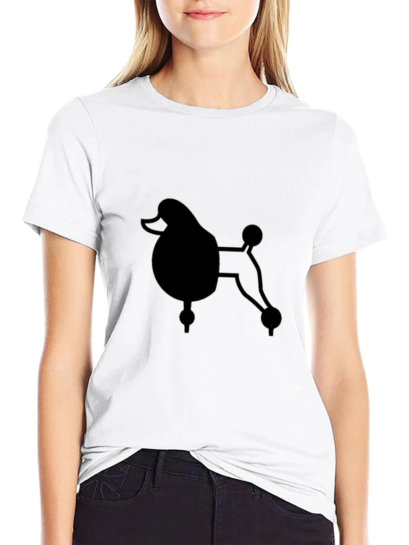 Poodle Graphic Print Black Crew Neck T-Shirt
