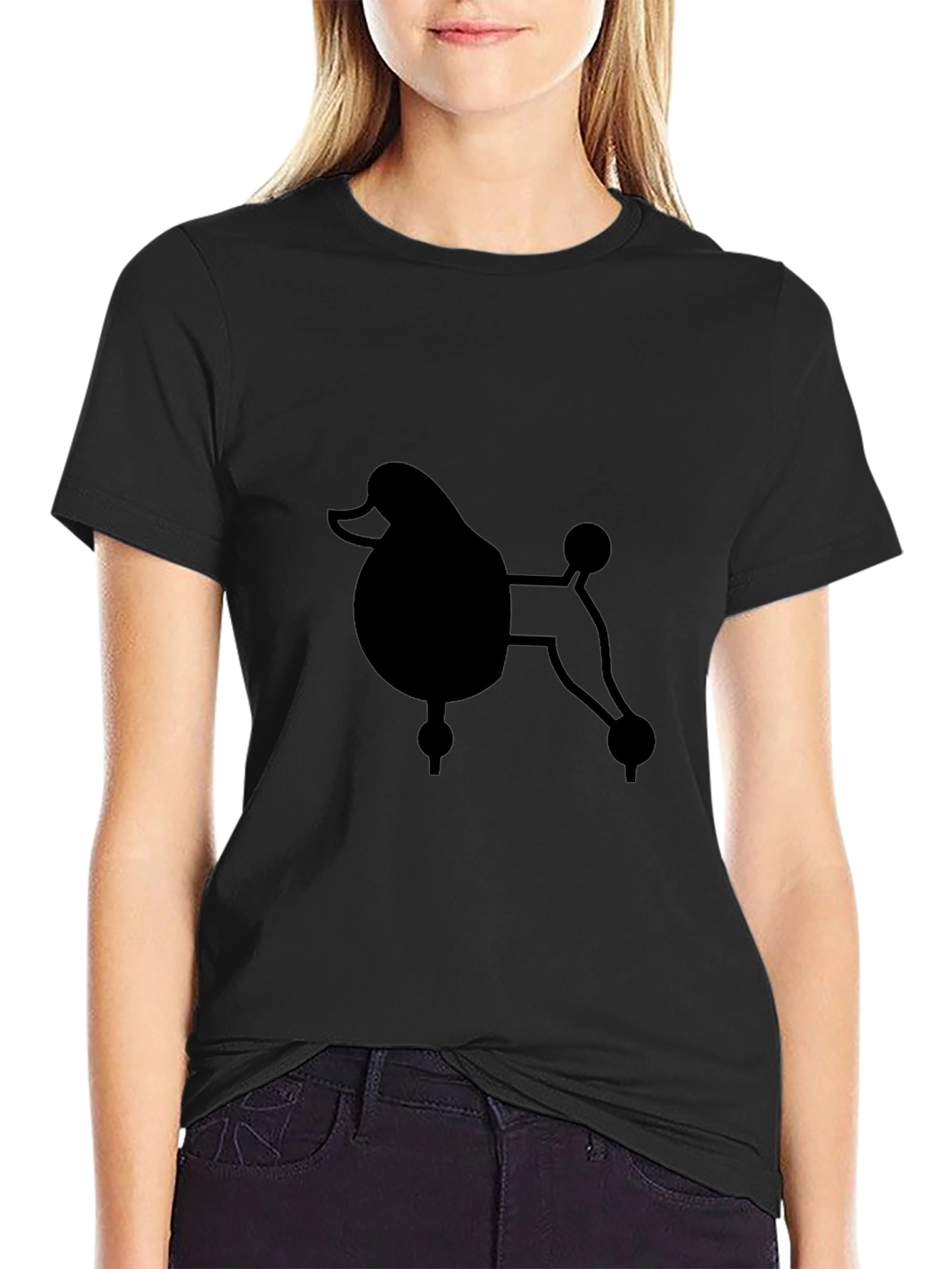 Poodle Graphic Print Black Crew Neck T-Shirt