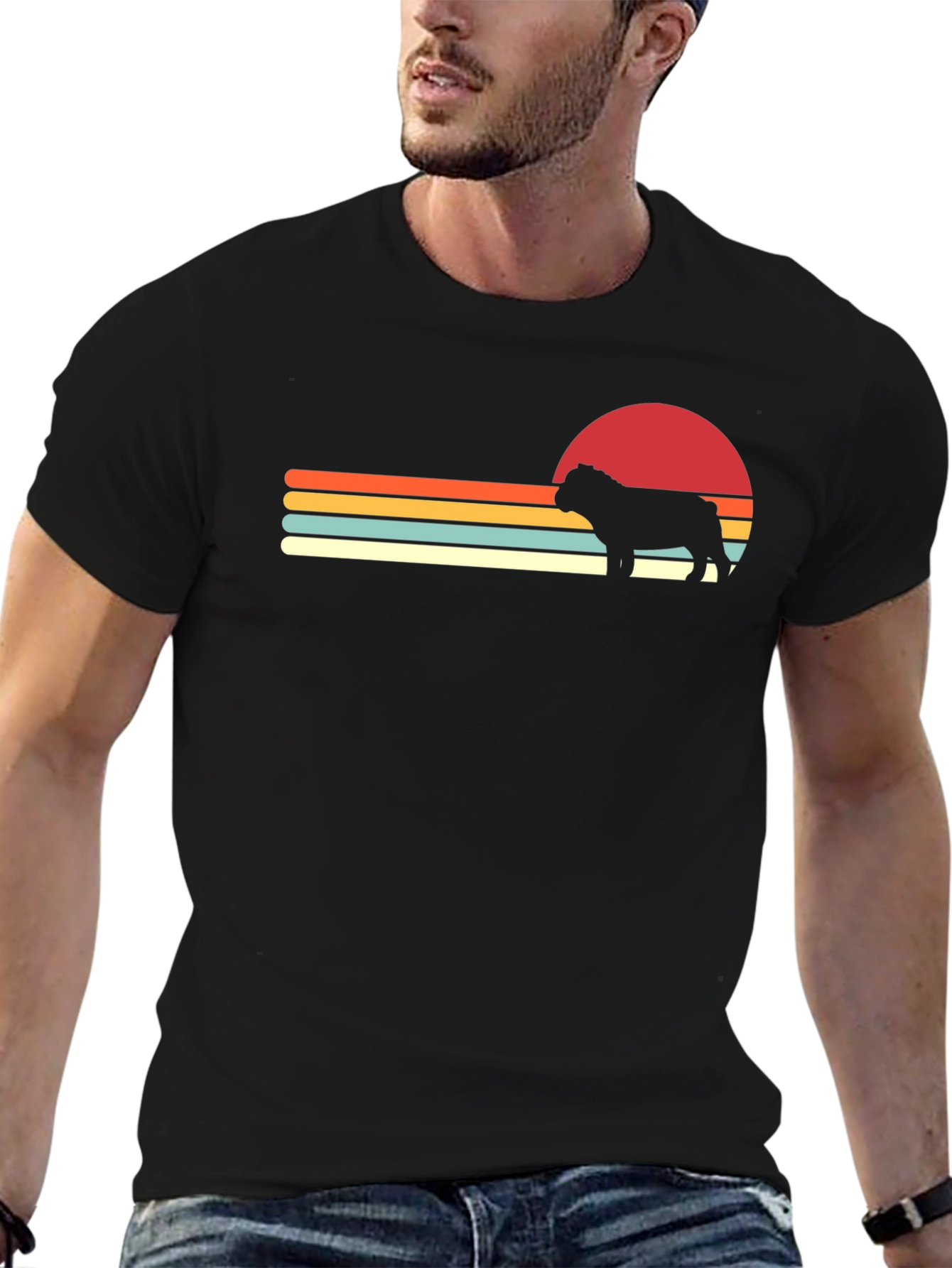 Retro Bulldog Graphic Tee - Black Cotton Blend