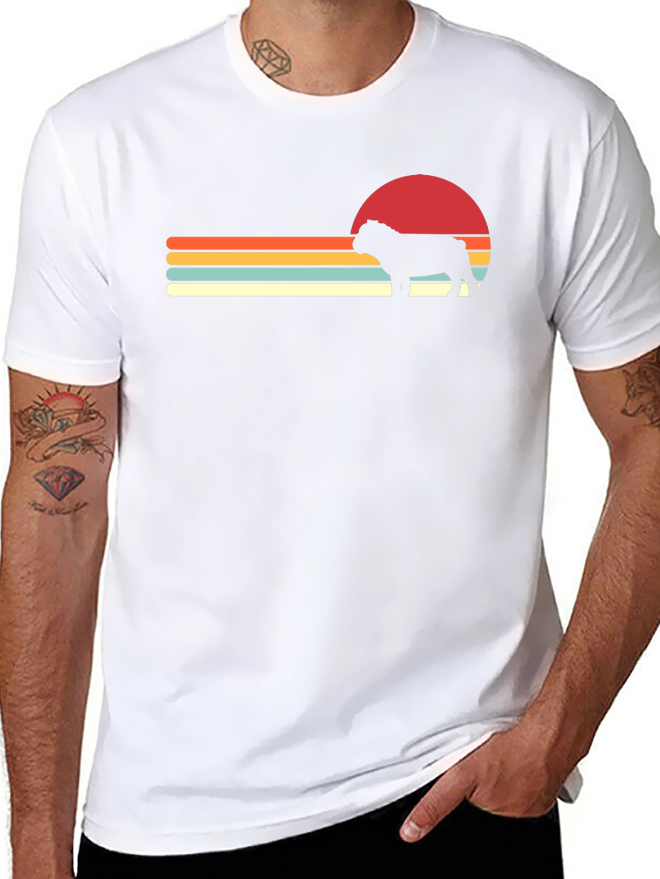 Retro Bulldog Graphic Tee - Black Cotton Blend