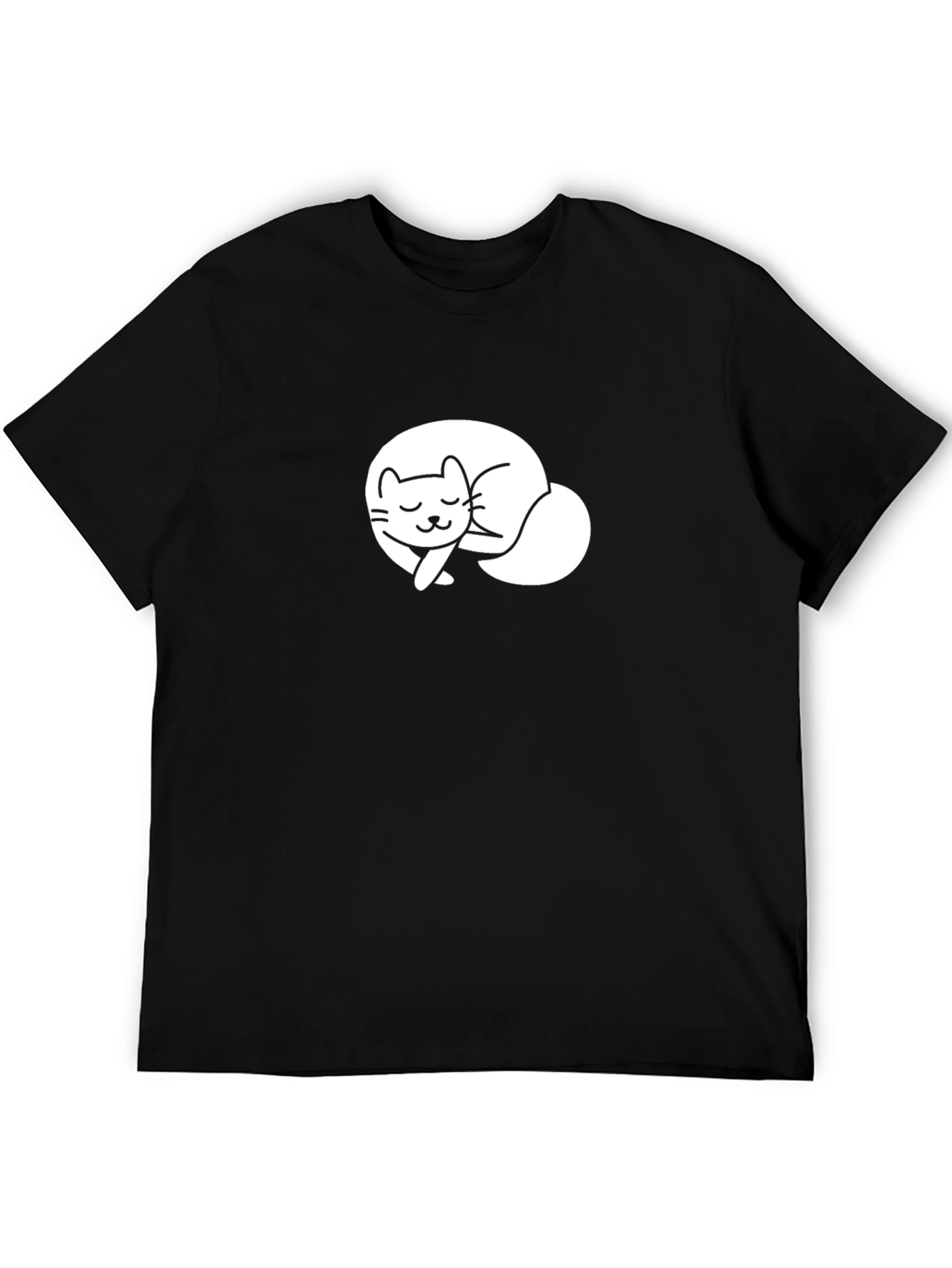 Cute Sleeping Cat Graphic Tee - Black T-Shirt