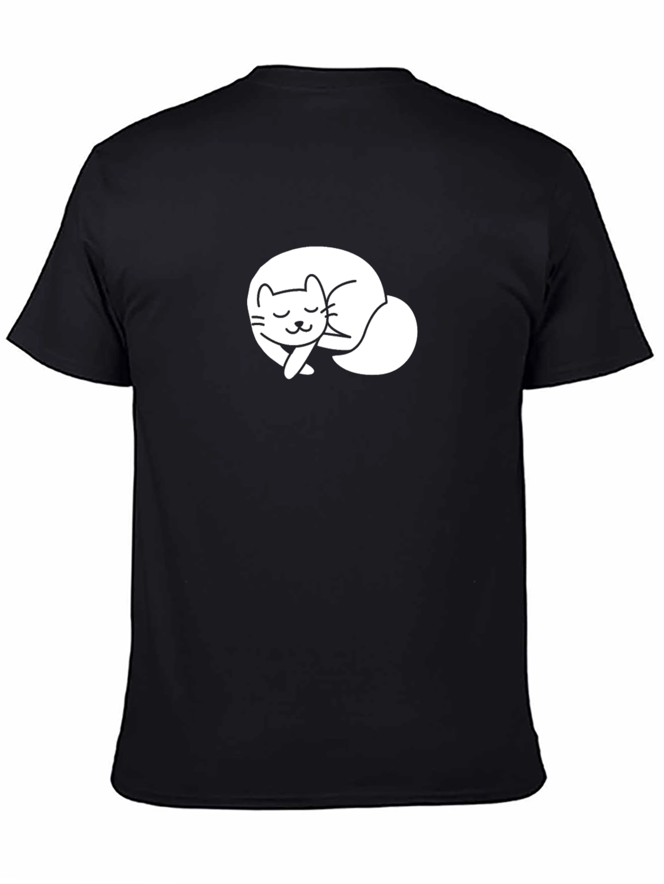 Cute Sleeping Cat Graphic Tee - Black T-Shirt