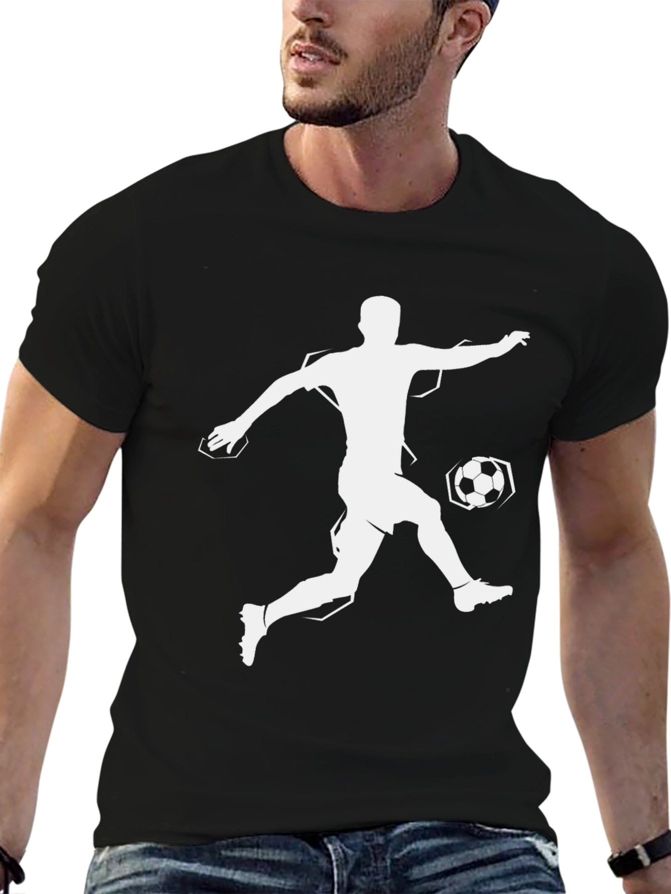 Soccer Player Graphic T-Shirt - Black