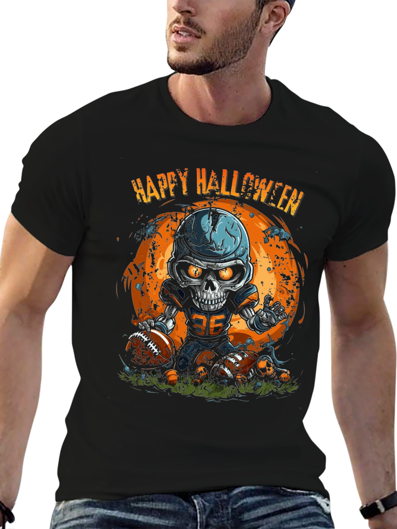 Happy Halloween Football Skeleton T-Shirt