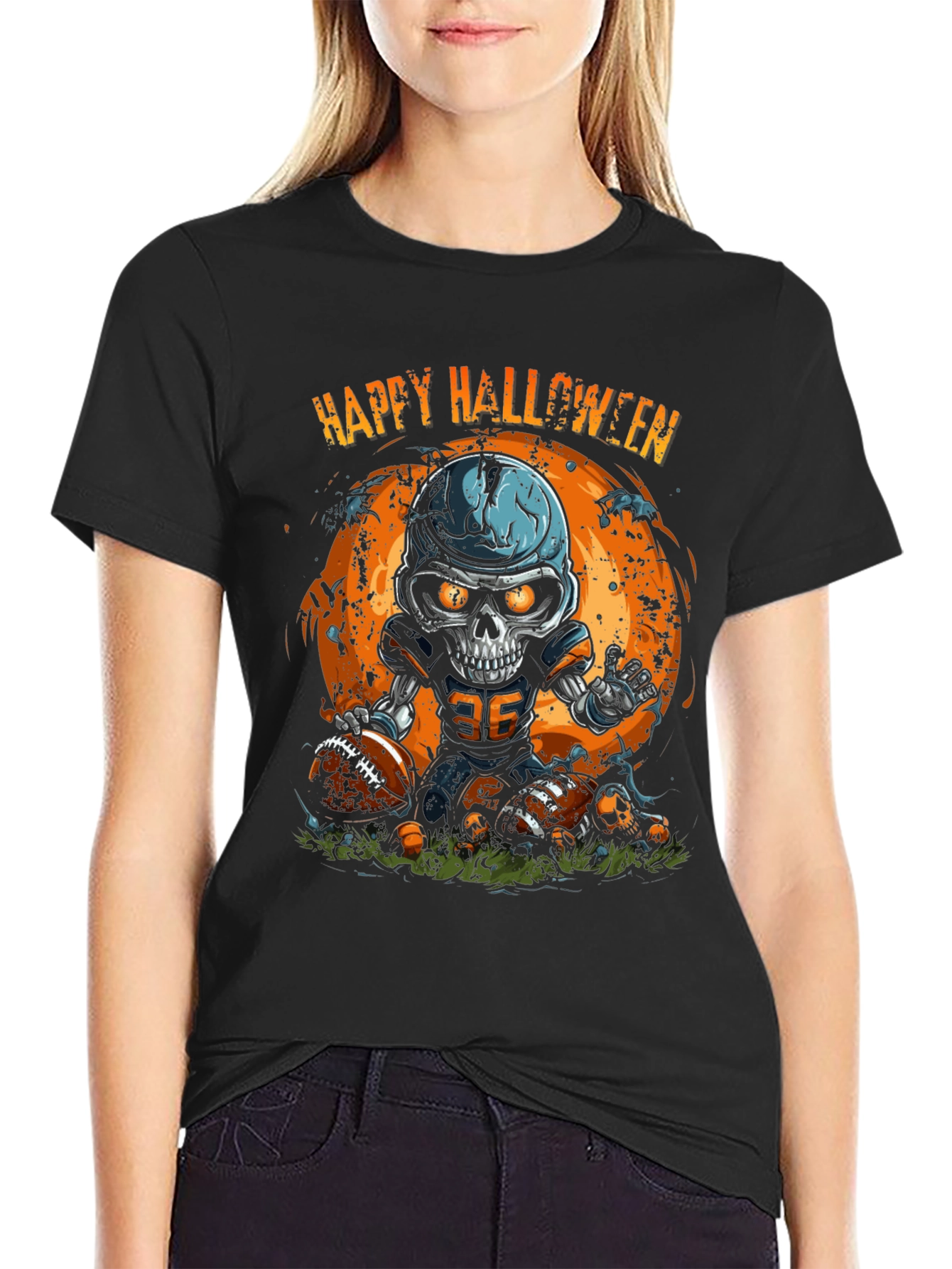 Happy Halloween Football Skeleton T-Shirt