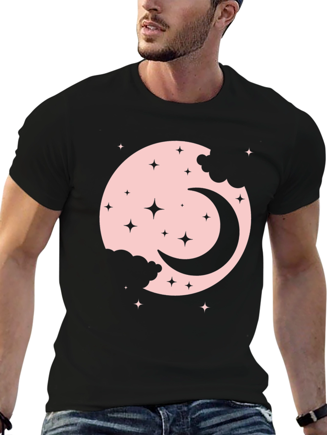 Moon & Stars Graphic Black T-Shirt