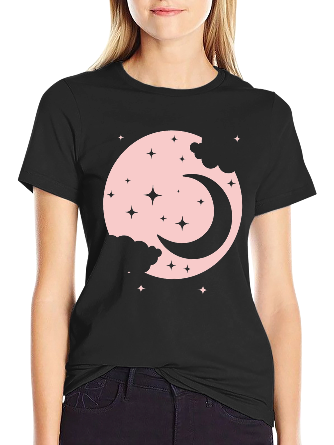 Moon & Stars Graphic Black T-Shirt