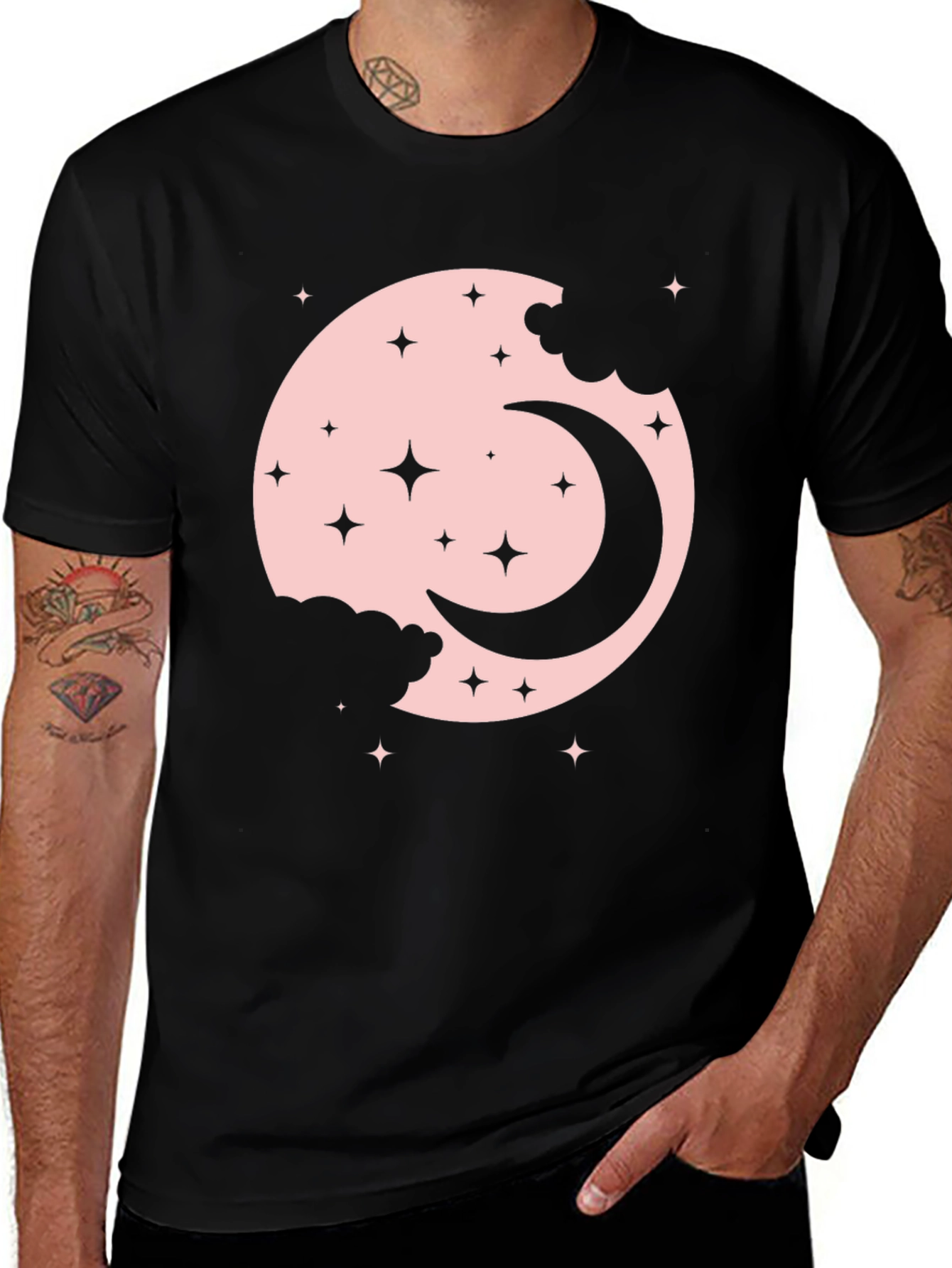Moon & Stars Graphic Black T-Shirt