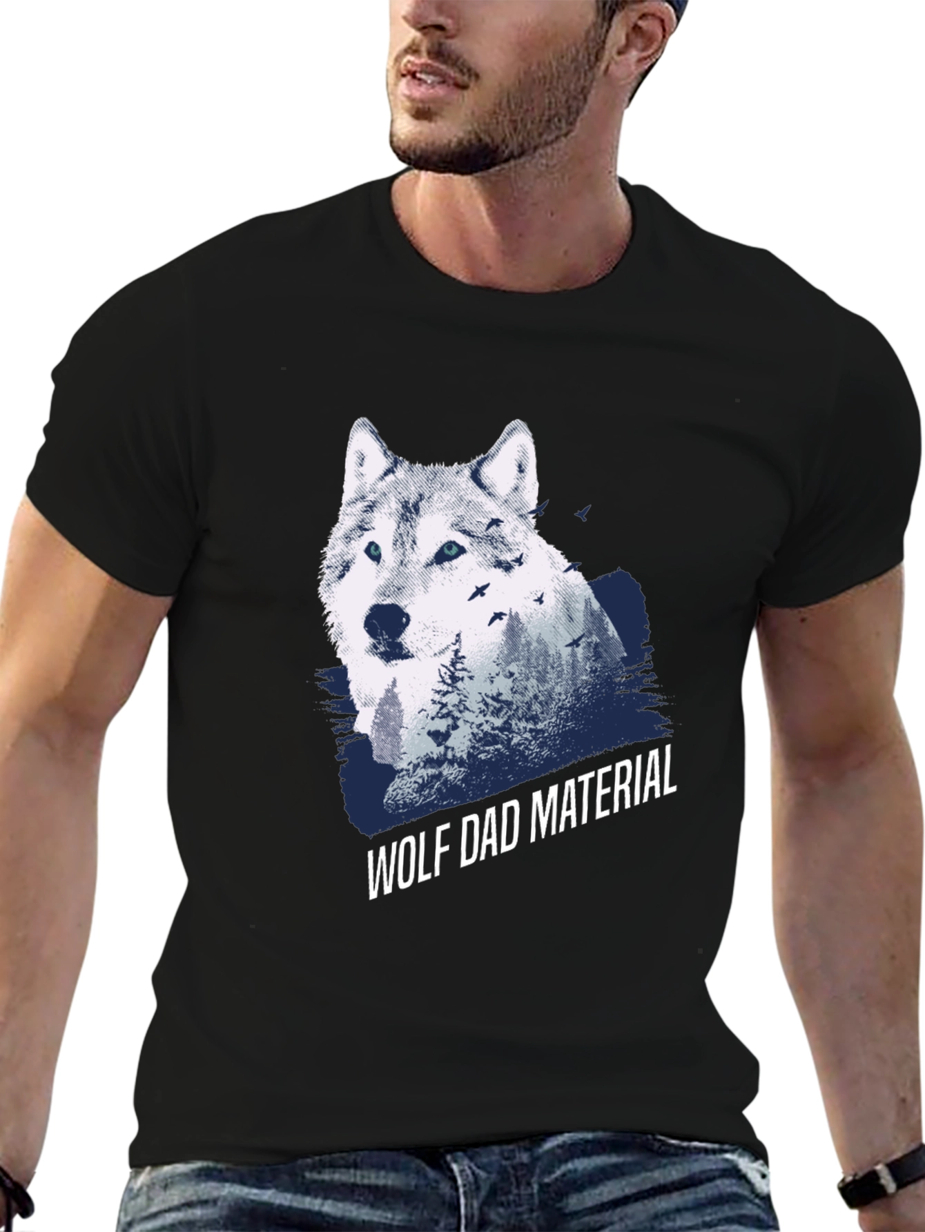 Wolf Dad Material Graphic T-Shirt - Cool Animal Design