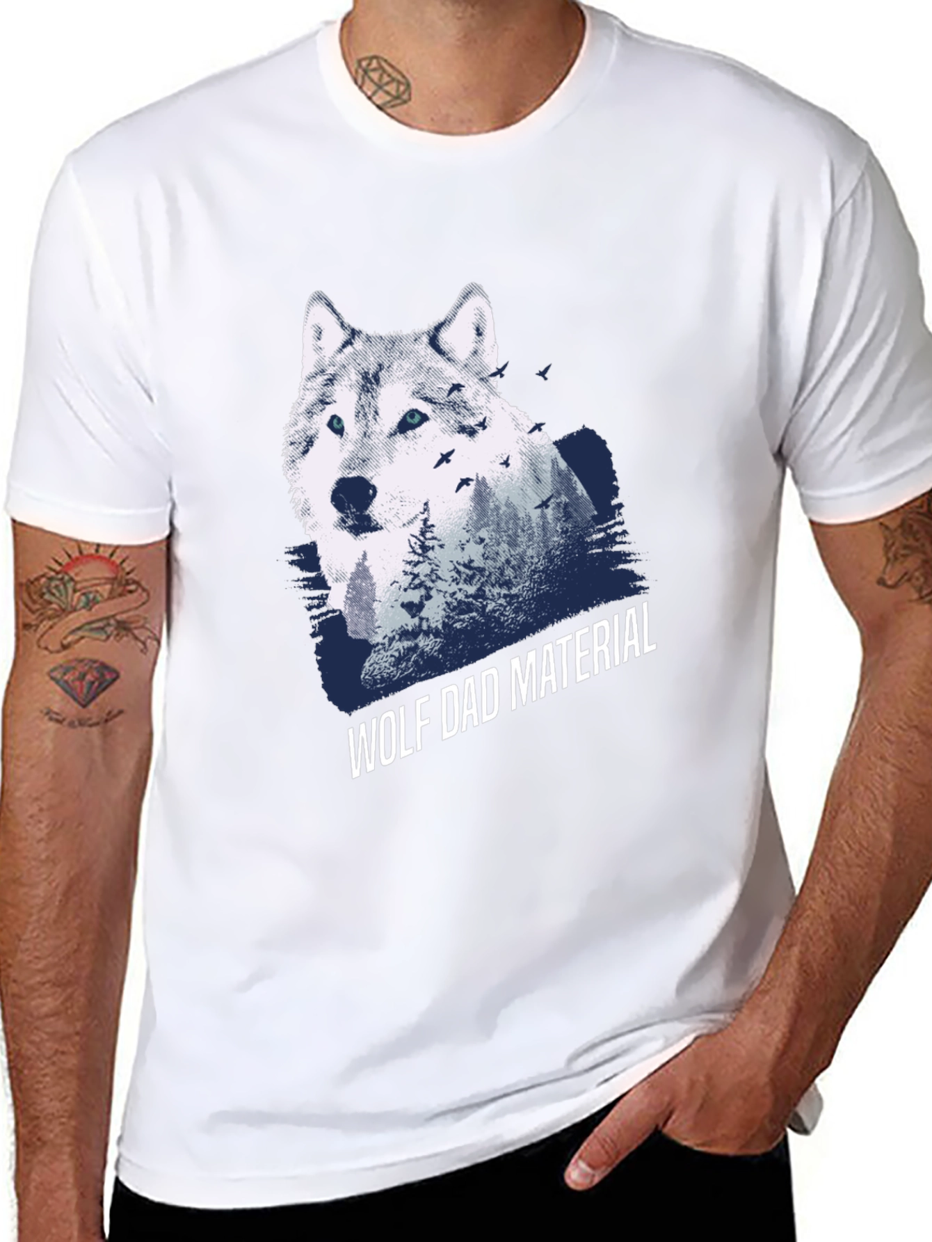 Wolf Dad Material Graphic T-Shirt - Cool Animal Design