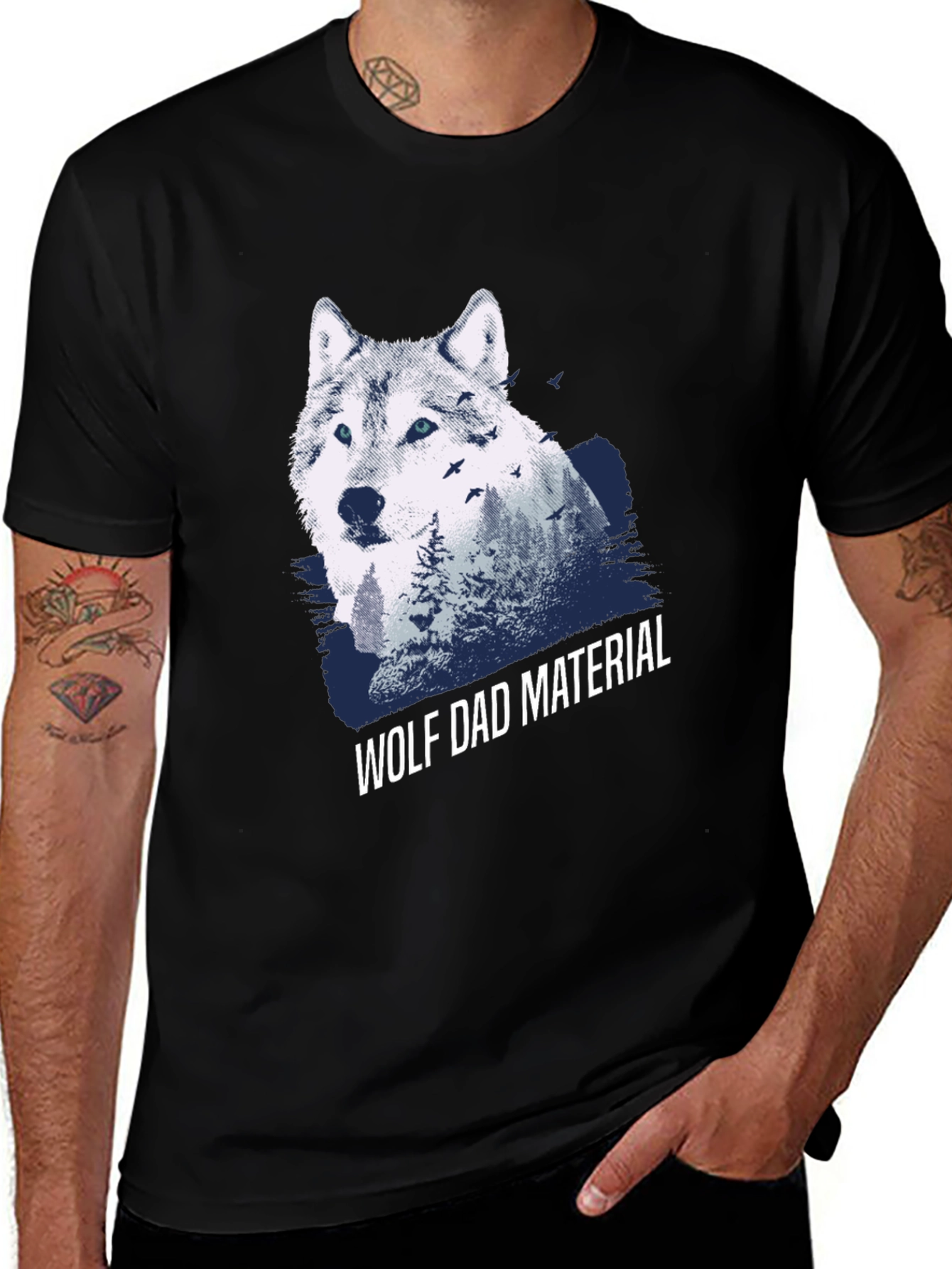 Wolf Dad Material Graphic T-Shirt - Cool Animal Design