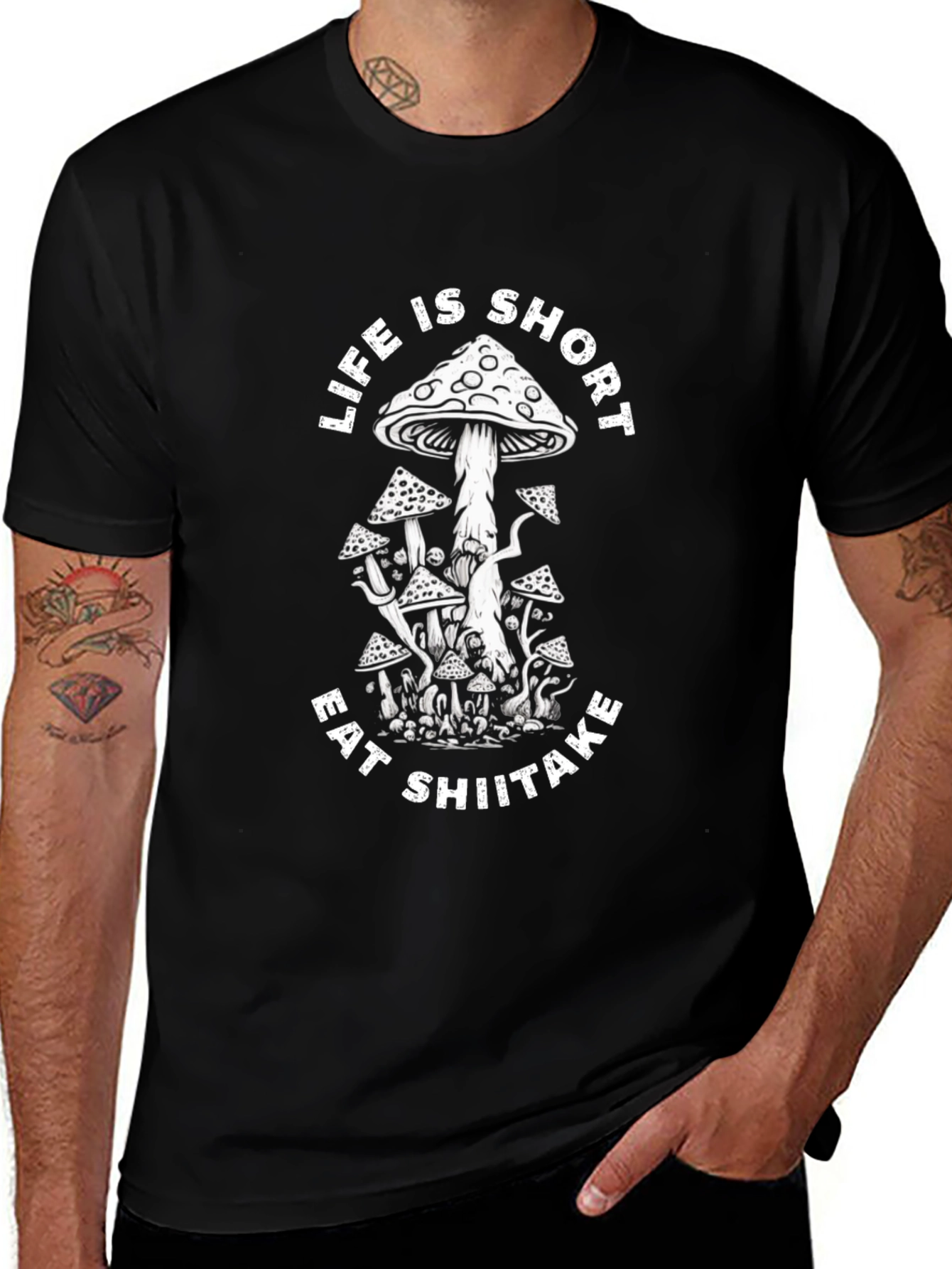 Life is Short Eat Shiitake T-Shirt - Black