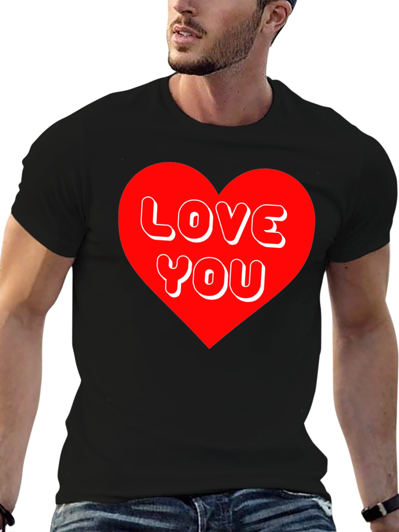 Love You Heart Graphic Tee - Black