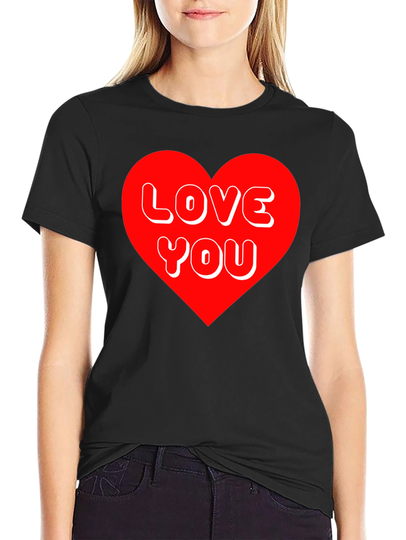 Love You Heart Graphic Tee - Black