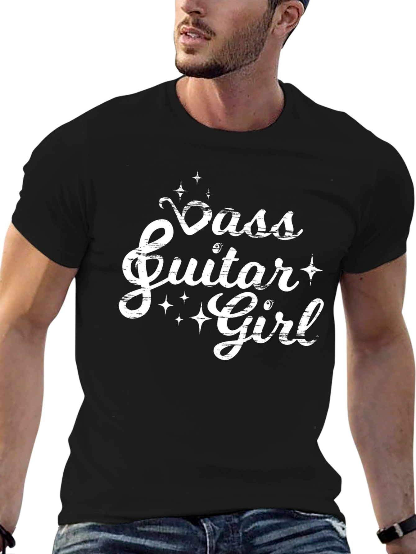Bass Guitar Girl Black T-Shirt