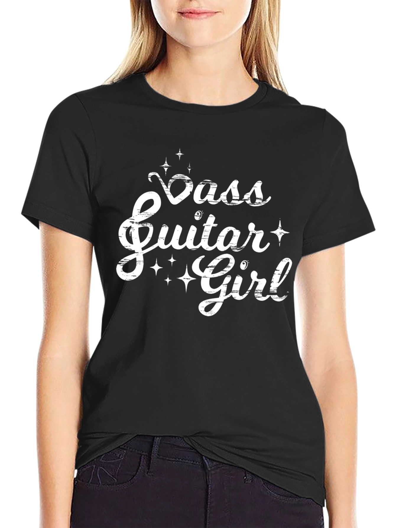 Bass Guitar Girl Black T-Shirt