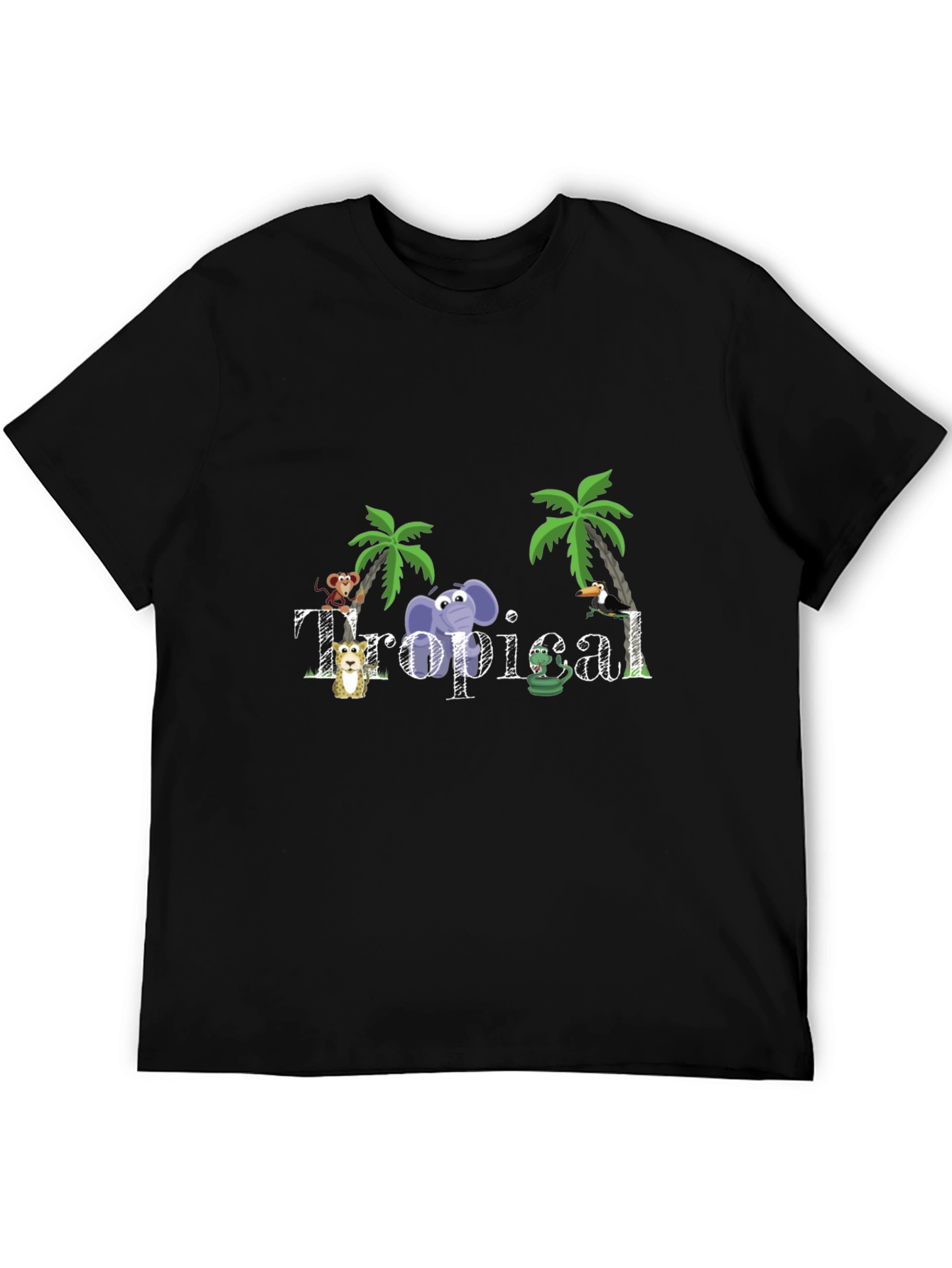 Tropical Animal Graphic Black T-Shirt