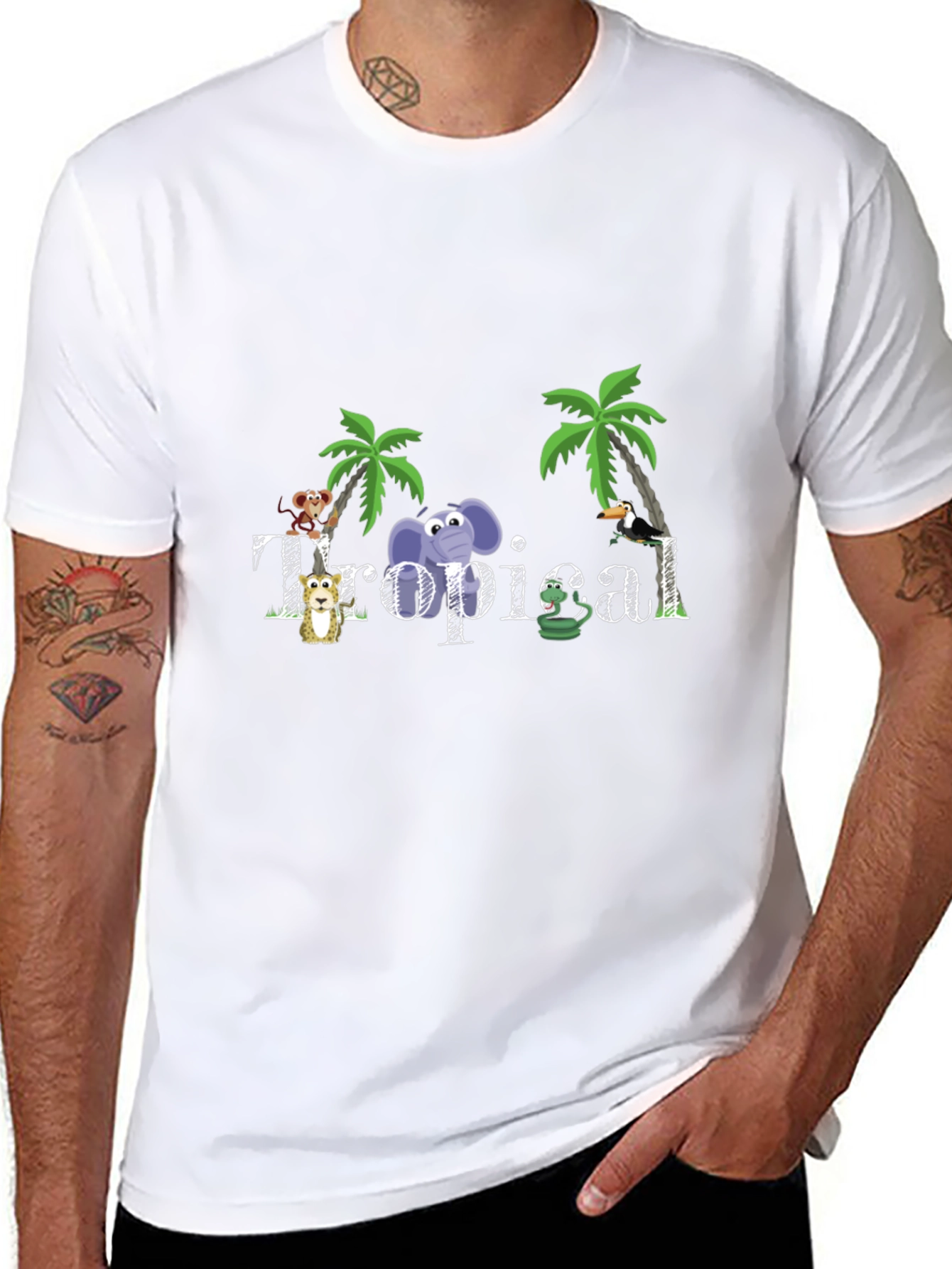 Tropical Animal Graphic Black T-Shirt