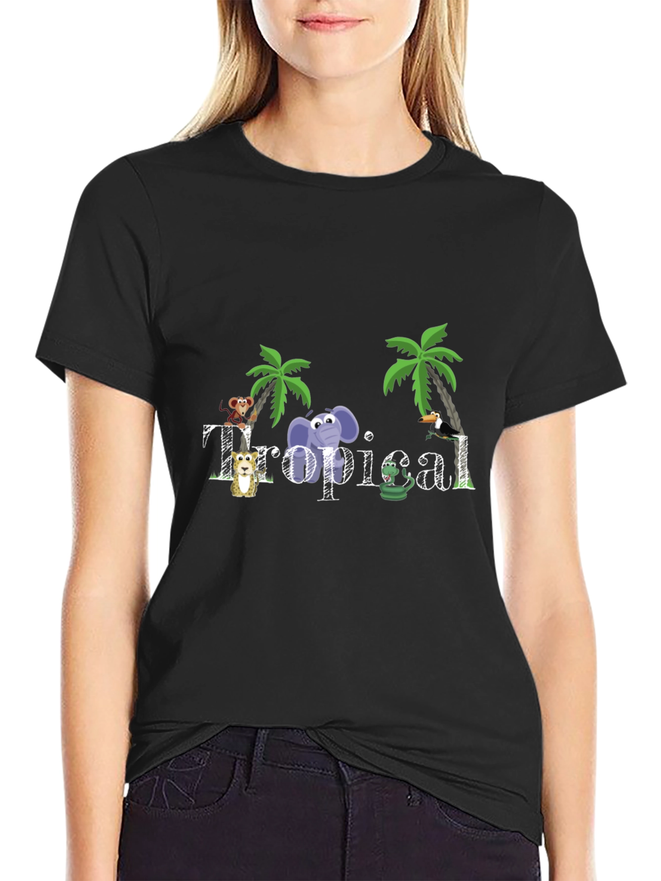 Tropical Animal Graphic Black T-Shirt