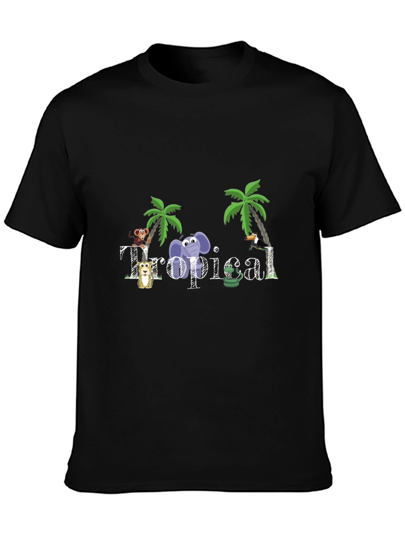 Tropical Animal Graphic Black T-Shirt