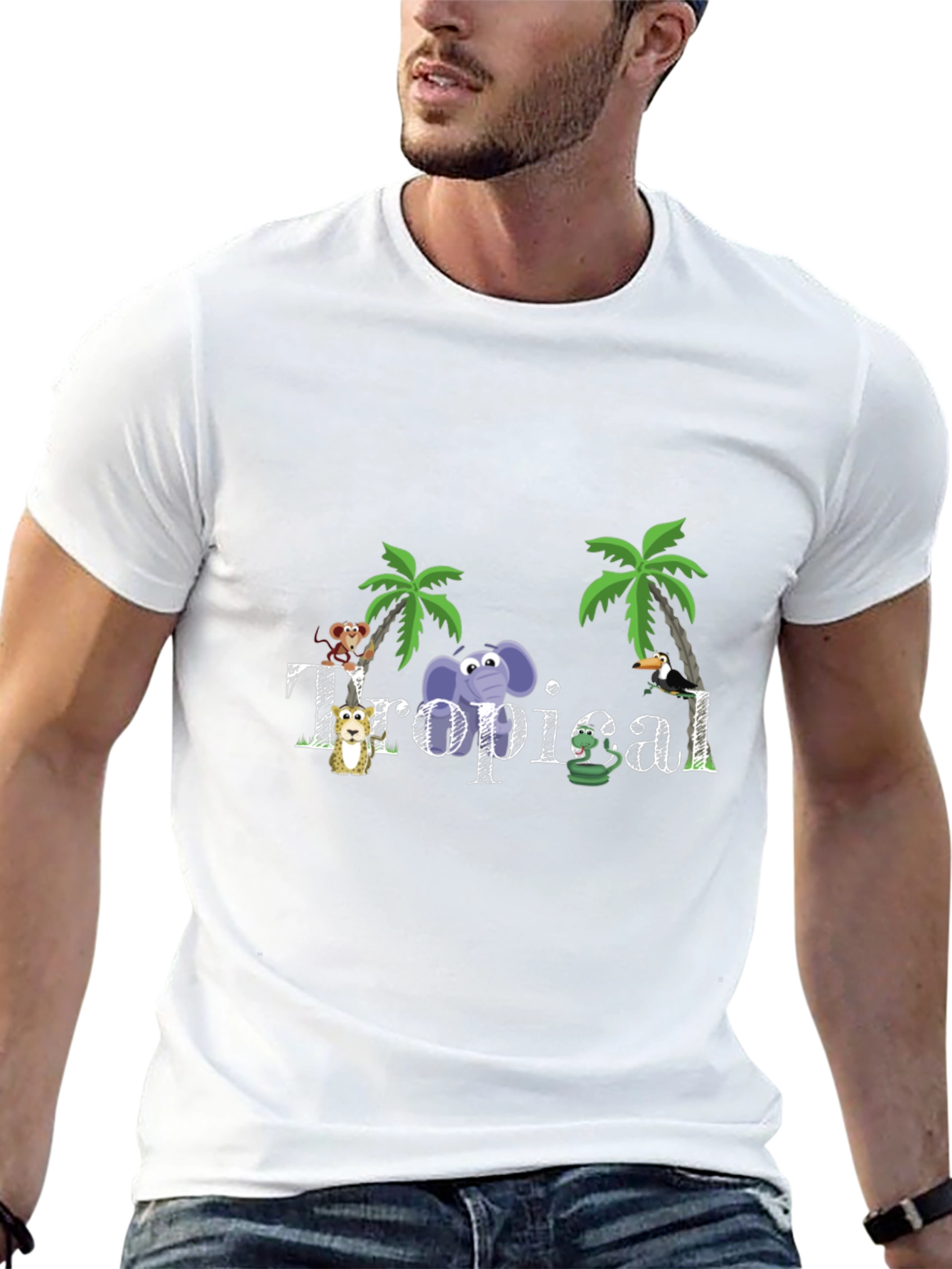 Tropical Animal Graphic Black T-Shirt