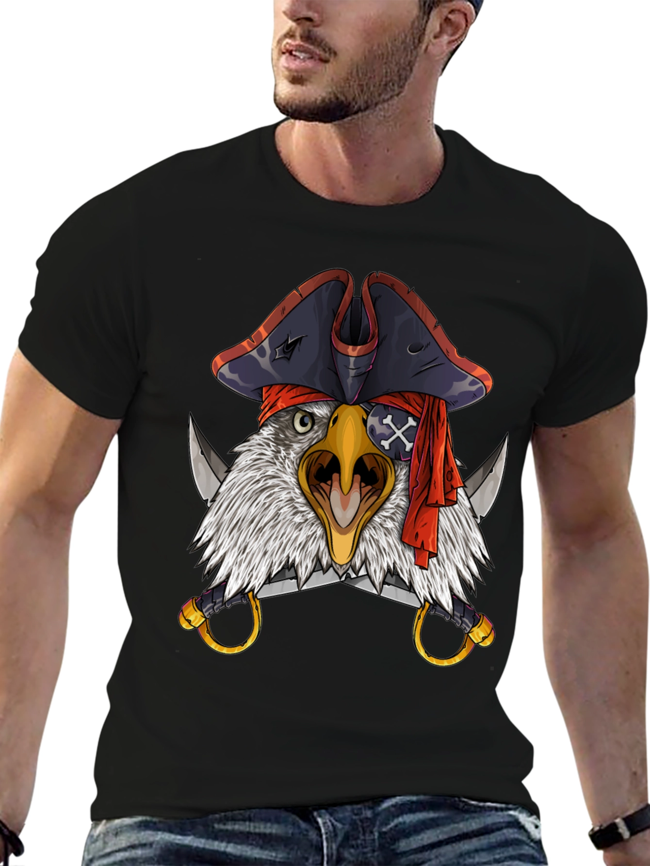 Pirate Eagle T-Shirt - Mens Black Graphic Tee